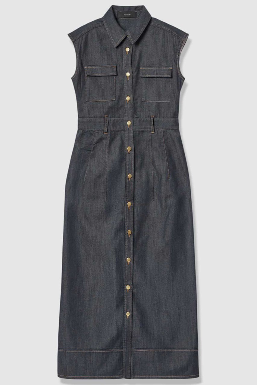 【アルアバイル/allureville】のシャンブレーデニムライクワンピース 人気、トレンドファッション・服の通販 founy(ファニー) 　ファッション　Fashion　レディースファッション　Fashion for Women　ワンピース　Dresses　チュニック　Tunic Tops & Dresses　ギャザー　Gathered, Ruffled　コンパクト　Compact, Small Size　シューズ　Shoes, Footwear　チュニック　Tunic, Long Top　デニム　Denim, Jeans Material　ノースリーブ　Sleeveless, No-Sleeve　フェミニン　Feminine, Girly　フラット　Flat, Flat Shoes　フラップ　Flap, Flap Pocket　フロント　Front, Front Design　ポケット　Pocket, Pocket Detail　ロング　Long, Long-Length　おすすめ　Recommended / Our Picks　エレガント 上品　Elegant　新作・新入荷　New Arrivals / New In　other-3|ID: prp329100004910340 ipo3291000000036785697