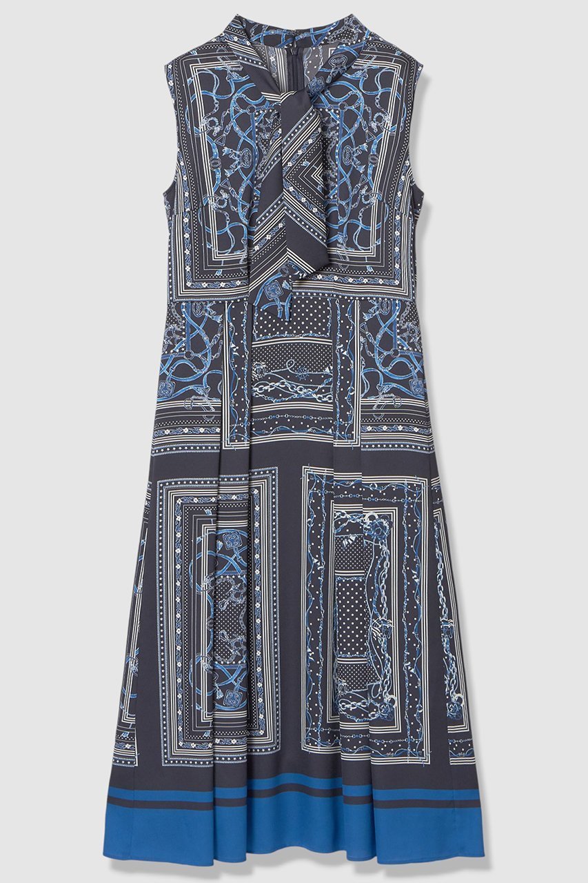 【アナイ/ANAYI】のスカーフプリントボウタイ ワンピース インテリア・キッズ・メンズ・レディースファッション・服の通販 founy(ファニー) 　ファッション　Fashion　レディースファッション　Fashion for Women　ワンピース　Dresses　チュニック　Tunic Tops & Dresses　ジャケット　Jacket, Outerwear　スカーフ　Scarf, Neckwear　チェーン　Chain, Chain Strap　チュニック　Tunic, Long Top　ドット　Polka Dot, Dot Pattern　ノースリーブ　Sleeveless, No-Sleeve　プリント　Print, Printed Pattern　モチーフ　Motif, Design Theme　ロング　Long, Long-Length　無地　Plain, Solid Color　ネイビー|ID: prp329100004910515 ipo3291000000036792657