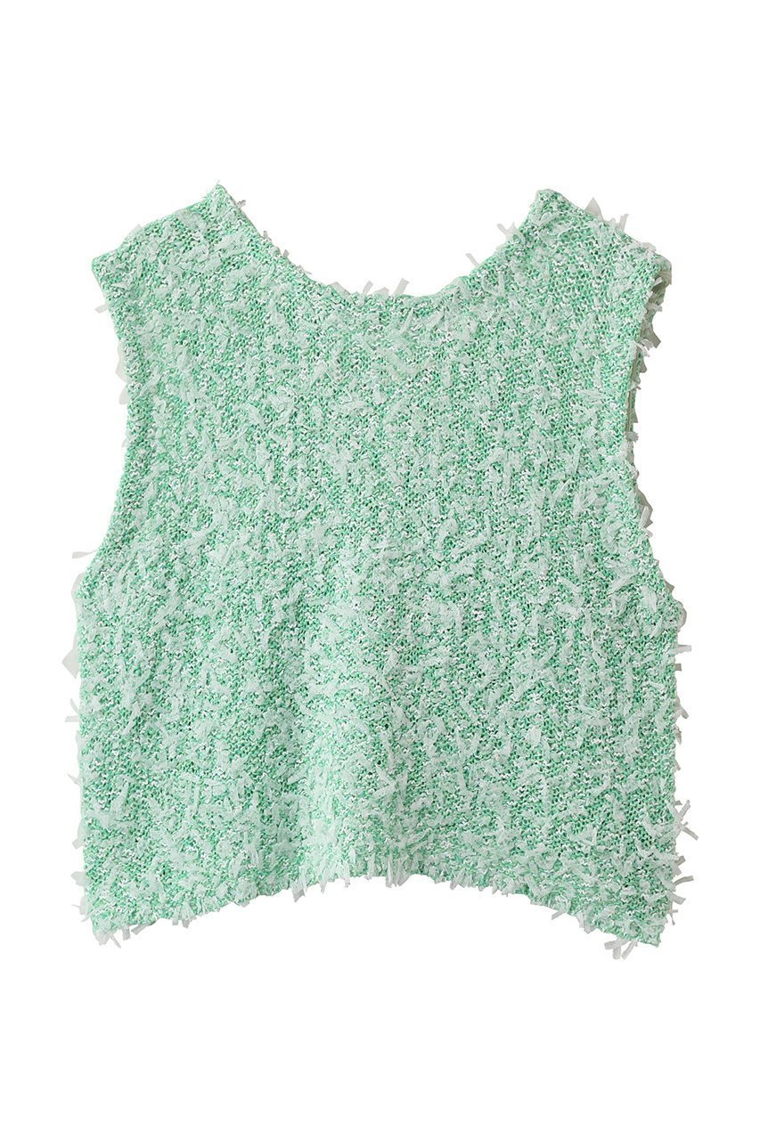【アダワス/ADAWAS】のチュール ヤーンベスト インテリア・キッズ・メンズ・レディースファッション・服の通販 founy(ファニー) 　ファッション　Fashion　レディースファッション　Fashion for Women　トップス・カットソー　Cut & Sew Tops　ニット　Knit Tops & Sweaters　ベスト&ジレ / 重ね着スタイル　Vests & Gilets　カジュアルプルオーバー・ニットトップス　Pullovers & Knit Tops / Casual Pullovers　クロップド　Cropped, Short Length　シンプル　Simple, Minimal　チュール　Tulip, Tulip Motif　フレア　Flare, Flared　フロント　Front, Front Design　ベスト　Vest, Waistcoat　リボン　Ribbon, Bow　ループ　Loop, Loop Knit　ワイド　Wide, Wide Fit　エメラルド|ID: prp329100004910529 ipo3291000000036792798