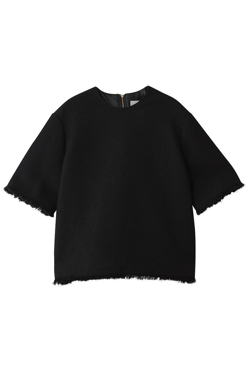 【ジェイドット/j.】のコットン混ツイード コンパクトブラウス インテリア・キッズ・メンズ・レディースファッション・服の通販 founy(ファニー) 　ファッション　Fashion　レディースファッション　Fashion for Women　トップス・カットソー　Cut & Sew Tops　シャツ・ブラウス・オフィスカジュアル　Elegant Blouses & Button-Ups　コンパクト　Compact, Small Size　ショート　Short, Short Length　スリーブ　Sleeve, Long Sleeve / Short Sleeve　ツイード　Twill, Twill Weave　デニム　Denim, Jeans Material　フリンジ　Fringe, Tassel　夏　Summer　ブラック|ID: prp329100004910561 ipo3291000000036793070