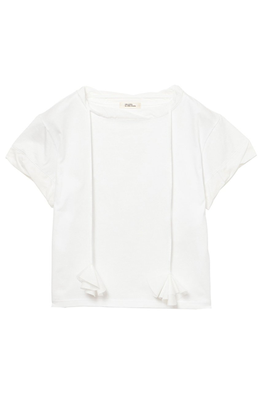 【ミラ ショーン バイ チカ キサダ/mila schon by chika kisada】のツイストフルールカット プルオーバー インテリア・キッズ・メンズ・レディースファッション・服の通販 founy(ファニー) 　ファッション　Fashion　レディースファッション　Fashion for Women　トップス・カットソー　Cut & Sew Tops　シャツ・ブラウス・オフィスカジュアル　Elegant Blouses & Button-Ups　ロングTシャツ・Tシャツ　Longline T-Shirts & Tees　カジュアルプルオーバー・ニットトップス　Pullovers & Knit Tops / Casual Pullovers　カットソー・ベーシックTシャツ　Cut-and-Sewn Tops / Stretch Tees & Basics　ショート　Short, Short Length　スリーブ　Sleeve, Long Sleeve / Short Sleeve　ツイスト　Tweed, Tweed Fabric　パターン　Pattern, Design Print　モチーフ　Motif, Design Theme　リボン　Ribbon, Bow　ホワイト|ID: prp329100004910621 ipo3291000000036793607