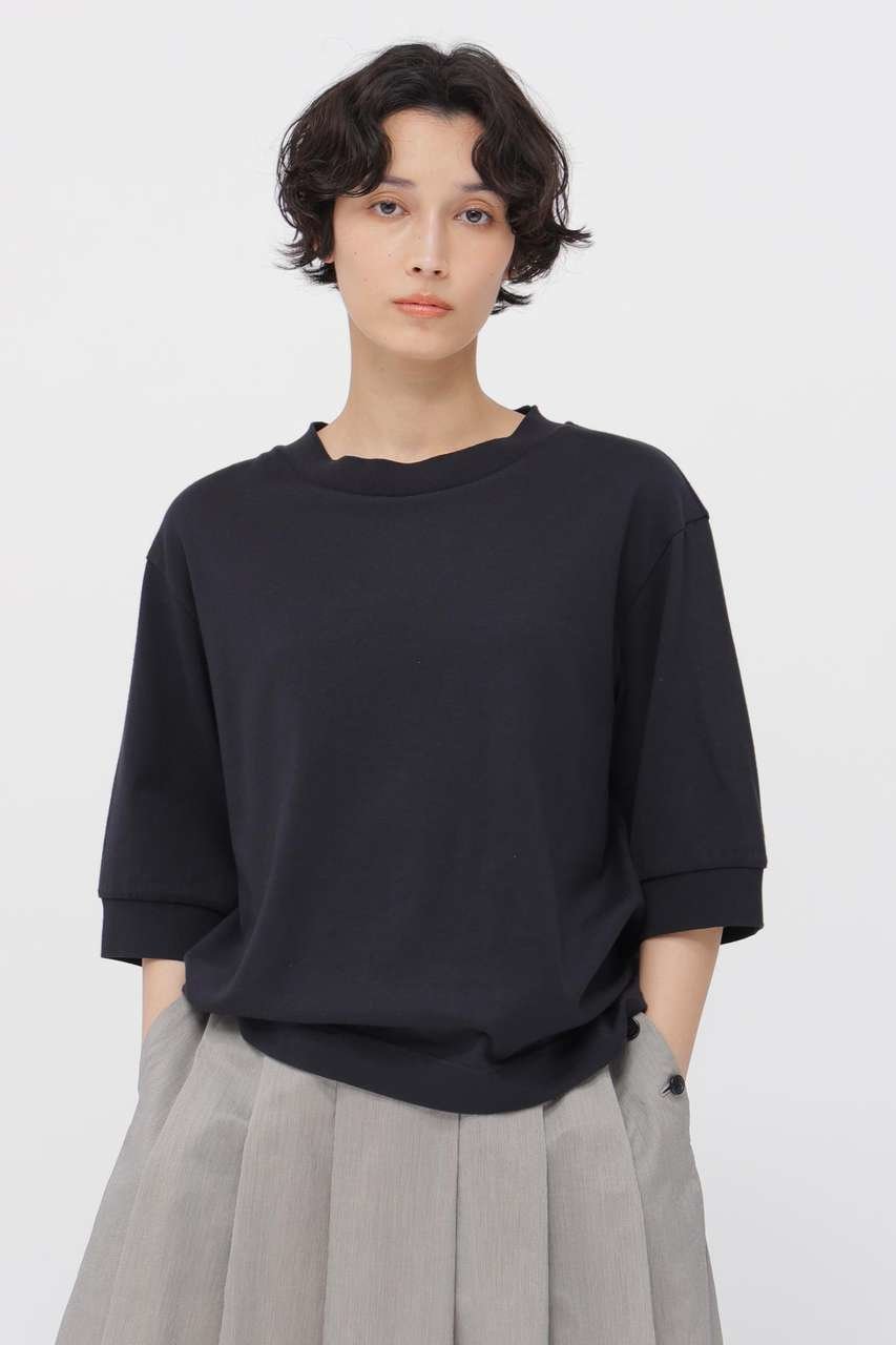 【マーガレットハウエル/MARGARET HOWELL】のTWIST COTTON JERSEY TOP インテリア・キッズ・メンズ・レディースファッション・服の通販 founy(ファニー) 　ファッション　Fashion　レディースファッション　Fashion for Women　トップス・カットソー　Cut & Sew Tops　シャツ・ブラウス・オフィスカジュアル　Elegant Blouses & Button-Ups　ロングTシャツ・Tシャツ　Longline T-Shirts & Tees　カットソー・ベーシックTシャツ　Cut-and-Sewn Tops / Stretch Tees & Basics　ショート　Short, Short Length　スリーブ　Sleeve, Long Sleeve / Short Sleeve　バランス　Balance, Style Balance　フィット　Fit, Slim Fit　フォルム　Silhouette, Form　エレガント 上品　Elegant　ネイビー|ID: prp329100004910624 ipo3291000000036793633