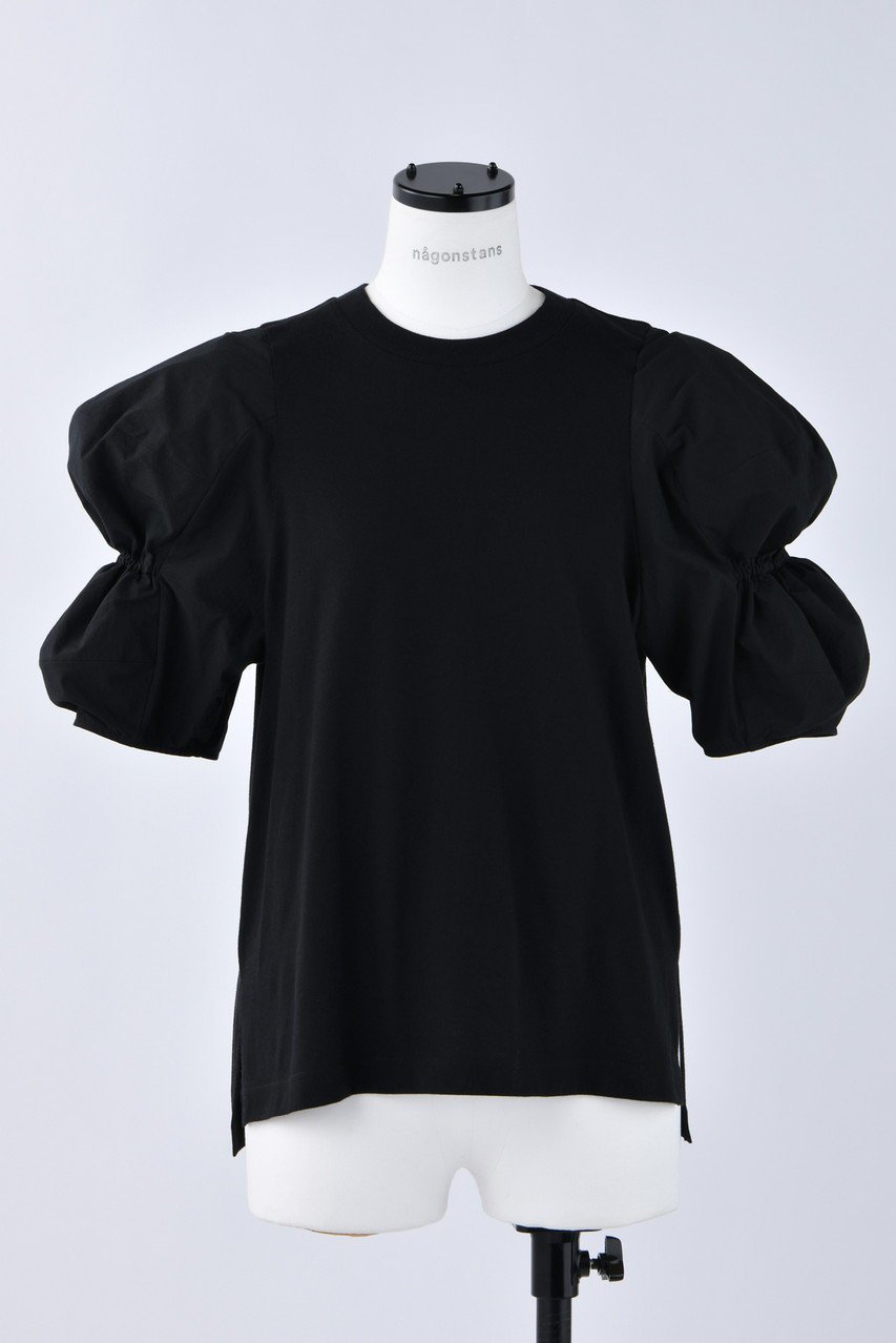 【ナゴンスタンス/nagonstans】のソフト天竺 Puff T/SH Tシャツ インテリア・キッズ・メンズ・レディースファッション・服の通販 founy(ファニー) 　ファッション　Fashion　レディースファッション　Fashion for Women　トップス・カットソー　Cut & Sew Tops　シャツ・ブラウス・オフィスカジュアル　Elegant Blouses & Button-Ups　ロングTシャツ・Tシャツ　Longline T-Shirts & Tees　カットソー・ベーシックTシャツ　Cut-and-Sewn Tops / Stretch Tees & Basics　カットソー　Cut and Sewn Top　ショート　Short, Short Length　スリーブ　Sleeve, Long Sleeve / Short Sleeve　ドッキング　Docking, Mixed Material　フェミニン　Feminine, Girly　エレガント 上品　Elegant　夏　Summer　Black|ID: prp329100004910707 ipo3291000000036794796