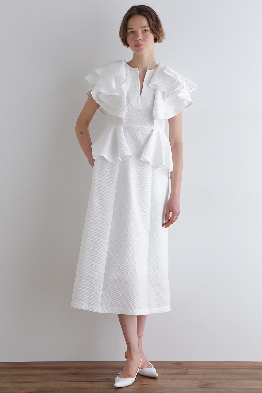 【ル フィル/LE PHIL】のジャカードワンピース インテリア・キッズ・メンズ・レディースファッション・服の通販 founy(ファニー) 　ファッション　Fashion　レディースファッション　Fashion for Women　ワンピース　Dresses　チュニック　Tunic Tops & Dresses　ジャカード／ジャガード　Jacquard, Woven Pattern　チュニック　Tunic, Long Top　ドレス　Dress, One-Piece　モチーフ　Motif, Design Theme　ラッフル　Ruffle, Frill　ホワイト|ID: prp329100004910733 ipo3291000000036795019