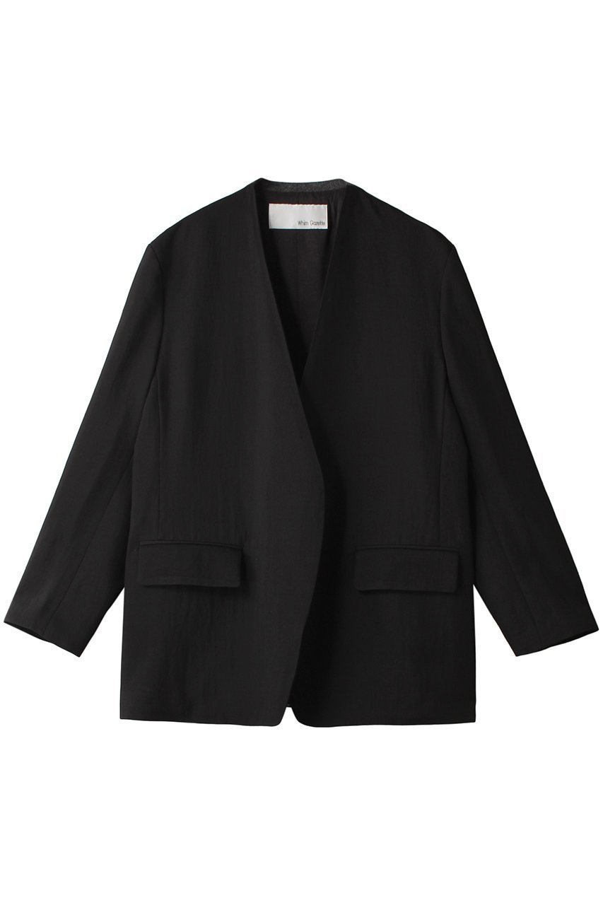 【ウィムガゼット/Whim Gazette】のツイルカラーレスジャケット インテリア・キッズ・メンズ・レディースファッション・服の通販 founy(ファニー) 　ファッション　Fashion　レディースファッション　Fashion for Women　アウター　Coat / Outerwear Collection　レディースジャケット・軽アウター　Jackets　カーディガン　Cardigan, Knitwear　シンプル　Simple, Minimal　ジャケット　Jacket, Outerwear　ツイル　Twist, Twisted Detail　ブルゾン　Blouson, Bomber Jacket　ロング　Long, Long-Length　エレガント 上品　Elegant　ブラック|ID: prp329100004910941 ipo3291000000036797739