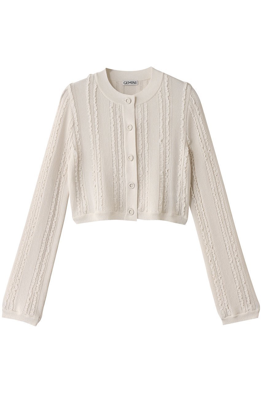 【ウィムガゼット/Whim Gazette】の【GEMINI】フリルカーディガン インテリア・キッズ・メンズ・レディースファッション・服の通販 founy(ファニー) 　ファッション　Fashion　レディースファッション　Fashion for Women　トップス・カットソー　Cut & Sew Tops　ニット　Knit Tops & Sweaters　カーディガン・羽織り　Layered Style Cardigans　カーディガン　Cardigan, Knitwear　コンパクト　Compact, Small Size　フォルム　Silhouette, Form　フリル　Frill, Ruffle　オフホワイト|ID: prp329100004910956 ipo3291000000036798035