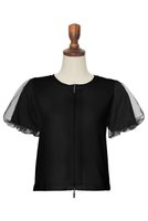 【デイジーリン/DAISY LIN】のCardigan “Daisy Puff Tulle” 人気、トレンドファッション・服の通販 founy(ファニー) ファッション Fashion レディースファッション Fashion for Women トップス・カットソー Cut & Sew Tops ニット Knit Tops & Sweaters カーディガン・羽織り Layered Style Cardigans ウォッシャブル Machine Washable カーディガン Cardigan, Knitwear ギャザー Gathered, Ruffled コンシャス Conscious, Bodycon ダブル Double, Double-Breasted チュール Tulip, Tulip Motif ノースリーブ Sleeveless, No-Sleeve 半袖 Short Sleeve, Half Sleeve 夏 Summer |ID:prp329100004911059