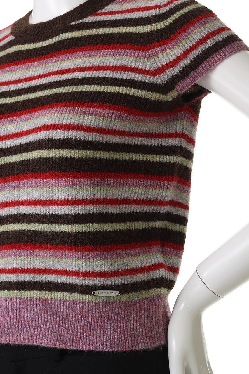 【メゾンスペシャル/MAISON SPECIAL】のMulti Border Cap Sleeve Knit Tops/マルチボーダーキャップスリーブニットトップス 人気、トレンドファッション・服の通販 founy(ファニー) 　ファッション　Fashion　レディースファッション　Fashion for Women　トップス・カットソー　Cut & Sew Tops　ニット　Knit Tops & Sweaters　カジュアルプルオーバー・ニットトップス　Pullovers & Knit Tops / Casual Pullovers　キャップ　Cap, Baseball Cap　コンパクト　Compact, Small Size　スリーブ　Sleeve, Long Sleeve / Short Sleeve　バランス　Balance, Style Balance　パターン　Pattern, Design Print　ベーシック　Basic, Essential　ボーダー　Border, Stripe　畦　Ribbed Knit　秋　Autumn　other-5|ID: prp329100004911061 ipo3291000000036799817