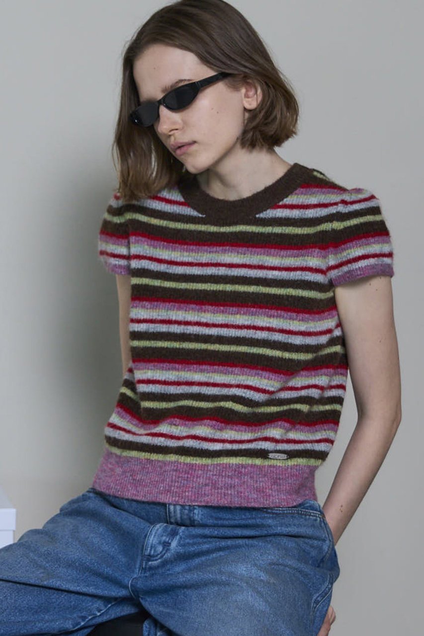 【メゾンスペシャル/MAISON SPECIAL】のMulti Border Cap Sleeve Knit Tops/マルチボーダーキャップスリーブニットトップス 人気、トレンドファッション・服の通販 founy(ファニー) 　ファッション　Fashion　レディースファッション　Fashion for Women　トップス・カットソー　Cut & Sew Tops　ニット　Knit Tops & Sweaters　カジュアルプルオーバー・ニットトップス　Pullovers & Knit Tops / Casual Pullovers　キャップ　Cap, Baseball Cap　コンパクト　Compact, Small Size　スリーブ　Sleeve, Long Sleeve / Short Sleeve　バランス　Balance, Style Balance　パターン　Pattern, Design Print　ベーシック　Basic, Essential　ボーダー　Border, Stripe　畦　Ribbed Knit　秋　Autumn　other-8|ID: prp329100004911061 ipo3291000000036799824