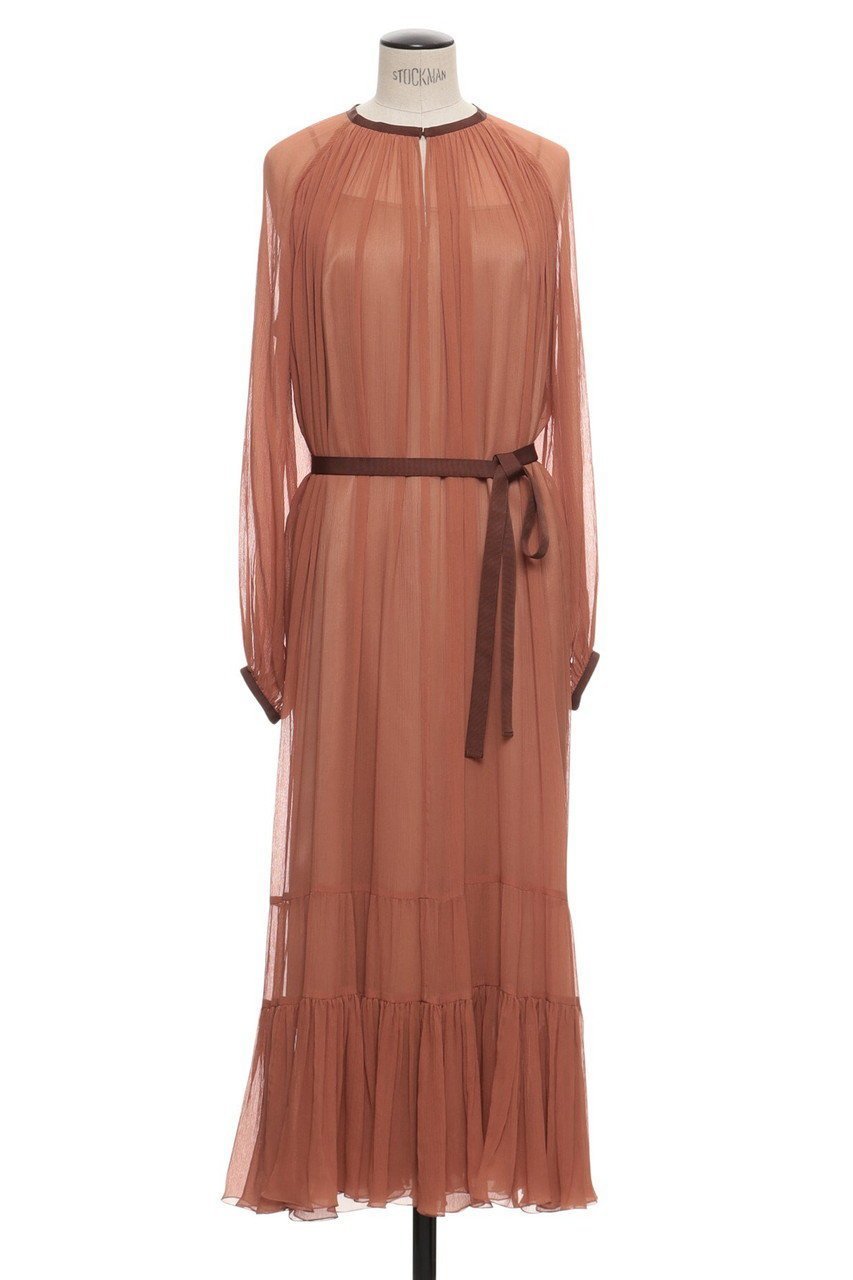 【オブリオ/AUBRIOT】のシルククレープ ワンピース インテリア・キッズ・メンズ・レディースファッション・服の通販 founy(ファニー) 　ファッション　Fashion　レディースファッション　Fashion for Women　ワンピース　Dresses　チュニック　Tunic Tops & Dresses　エアリー　Airy Texture　エレガント 上品　Elegant　ギャザー　Gathered, Ruffled　シルク　Silk, 100% Silk　チュニック　Tunic, Long Top　ドレス　Dress, One-Piece　ドレープ　Drape, Draping Fabric　リボン　Ribbon, Bow　ロマンティック　Romantic, Feminine Style　ロング　Long, Long-Length　オレンジ|ID: prp329100004911249 ipo3291000000036802222