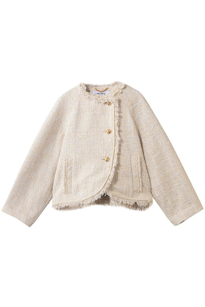 【ミュベール/MUVEIL】のラウンドヘムツイードジャケット インテリア・キッズ・メンズ・レディースファッション・服の通販 founy(ファウニー) https://founy.com/ ファッション Fashion レディースファッション Fashion for Women アウター Coat / Outerwear Collection レディースジャケット・軽アウター Jackets ジャケット Jacket, Outerwear スタンド Stand Collar, Upright Stand ツイード Twill, Twill Weave フリンジ Fringe, Tassel ベロア Velour, Soft Velvet |ID: prp329100004911502 ipo3291000000036804926