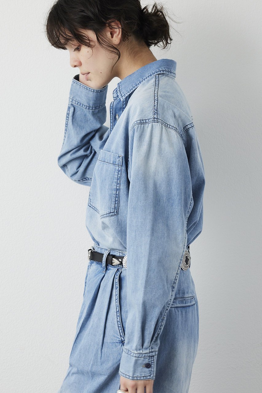 【ウィムガゼット/Whim Gazette】のライトオンスデニムシャツ 人気、トレンドファッション・服の通販 founy(ファニー) 　ファッション　Fashion　レディースファッション　Fashion for Women　トップス・カットソー　Cut & Sew Tops　シャツ・ブラウス・オフィスカジュアル　Elegant Blouses & Button-Ups　おすすめ　Recommended / Our Picks　ケミカル　Chemical, Chemical Wash　スリーブ　Sleeve, Long Sleeve / Short Sleeve　デニム　Denim, Jeans Material　パウダー　Powder, Soft Tone　ブリーチ　Bleach, Washed Finish　ユーズド　Used, Vintage-Look　ロング　Long, Long-Length　other-2|ID: prp329100004911650 ipo3291000000036806342