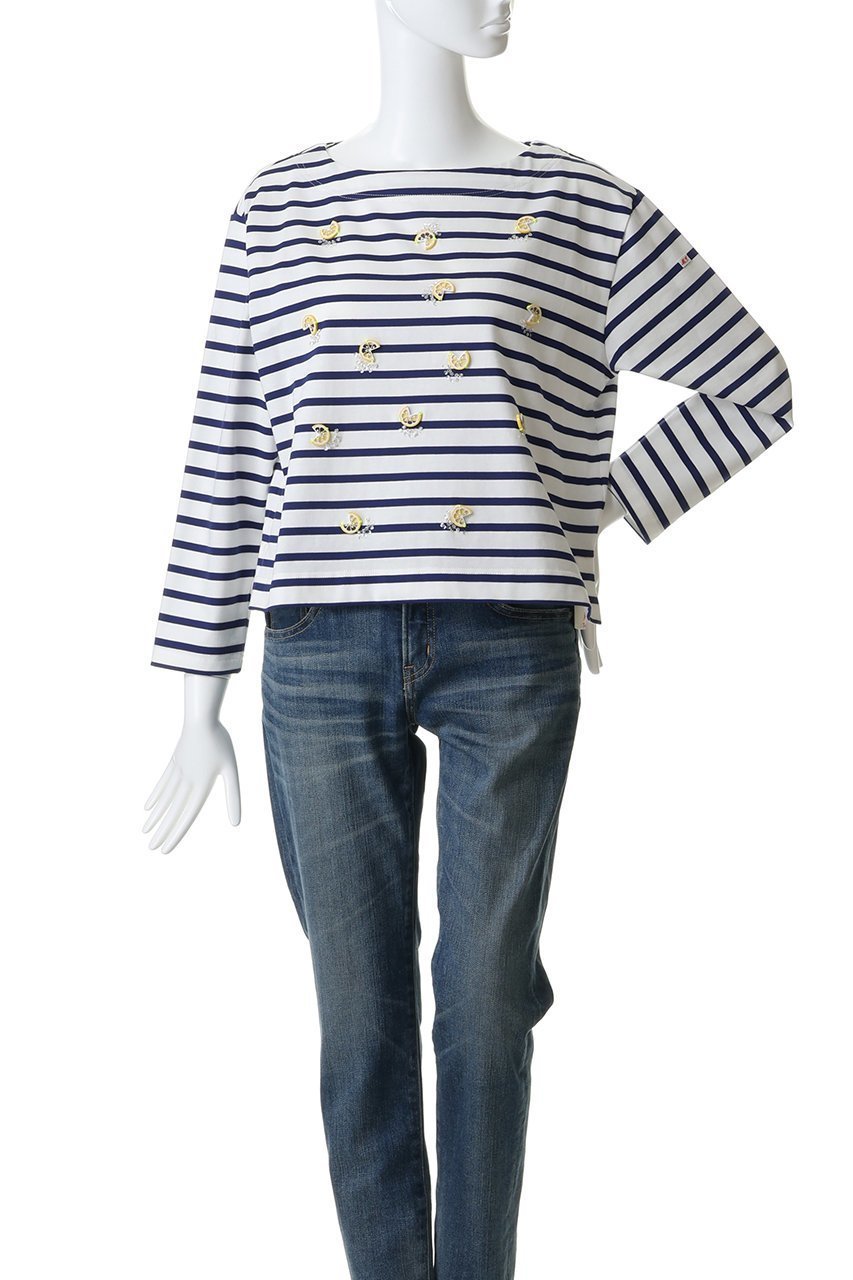 【ミュベール/MUVEIL】のレモンボーダープルオーバー 人気、トレンドファッション・服の通販 founy(ファニー) 　ファッション　Fashion　レディースファッション　Fashion for Women　トップス・カットソー　Cut & Sew Tops　シャツ・ブラウス・オフィスカジュアル　Elegant Blouses & Button-Ups　ロングTシャツ・Tシャツ　Longline T-Shirts & Tees　カジュアルプルオーバー・ニットトップス　Pullovers & Knit Tops / Casual Pullovers　カットソー・ベーシックTシャツ　Cut-and-Sewn Tops / Stretch Tees & Basics　シルバー　Silver, Metallic Silver　スパンコール　Sequins, Sequin Embellishment　スリーブ　Sleeve, Long Sleeve / Short Sleeve　ネオン　Neon, Neon Color　ロング　Long, Long-Length　定番　Standard, Basic Item　other-2|ID: prp329100004911753 ipo3291000000036807231