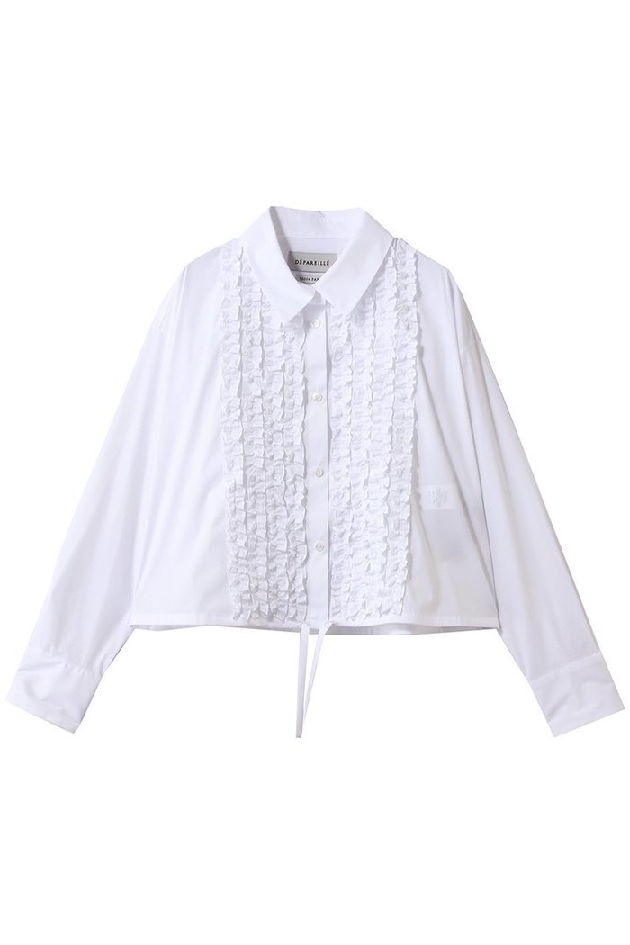 【デパリエ/DEPAREILLE】のコットンタイプライターフリルシャツ インテリア・キッズ・メンズ・レディースファッション・服の通販 founy(ファウニー) https://founy.com/ ファッション Fashion レディースファッション Fashion for Women トップス・カットソー Cut & Sew Tops シャツ・ブラウス・オフィスカジュアル Elegant Blouses & Button-Ups スリーブ Sleeve, Long Sleeve / Short Sleeve タイプライター Typewriter Fabric, Crisp Cotton デニム Denim, Jeans Material フリル Frill, Ruffle フレア Flare, Flared フロント Front, Front Design ロング Long, Long-Length |ID: prp329100004911849 ipo3291000000036808097