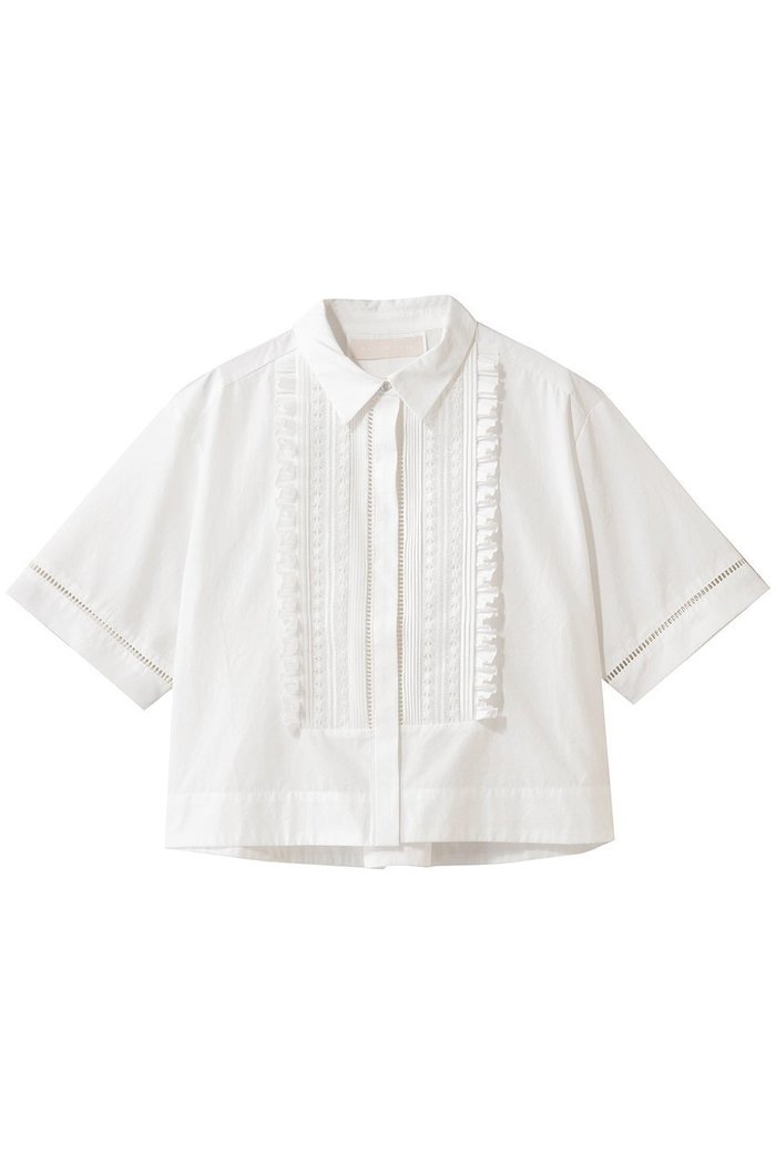 【マリリンムーン/MARILYN MOON】のハシゴレースタックフリルシャツ インテリア・キッズ・メンズ・レディースファッション・服の通販 founy(ファウニー) https://founy.com/ ファッション Fashion レディースファッション Fashion for Women トップス・カットソー Cut & Sew Tops シャツ・ブラウス・オフィスカジュアル Elegant Blouses & Button-Ups クロップド Cropped, Short Length コンパクト Compact, Small Size ショート Short, Short Length ジャケット Jacket, Outerwear スリーブ Sleeve, Long Sleeve / Short Sleeve バランス Balance, Style Balance フリル Frill, Ruffle ボックス Boxy, Box Shape レース Lace, Lace Fabric 半袖 Short Sleeve, Half Sleeve |ID: prp329100004911858 ipo3291000000036808186