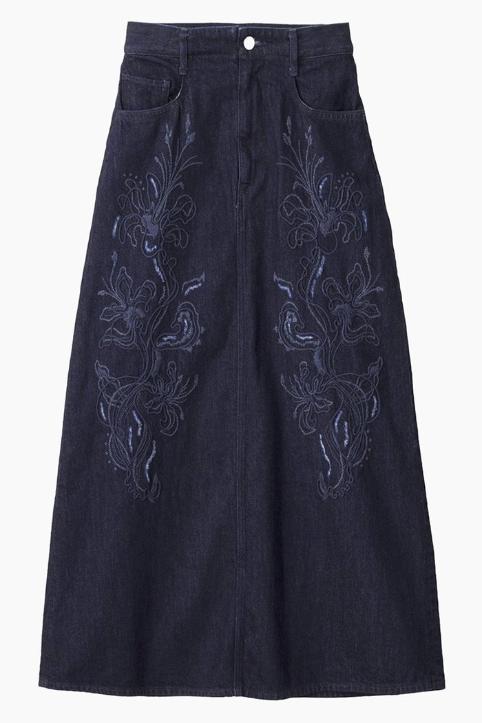 【ミューラル/MURRAL】のNerine エンブロイダード デニム スカート インテリア・キッズ・メンズ・レディースファッション・服の通販 founy(ファニー) https://founy.com/ ファッション Fashion レディースファッション Fashion for Women スカート Skirts ロングスカート Long Skirts / Maxi & Midi Skirts クラッシュ Distressed, Crashed Style シンプル Simple, Minimal ダイヤモンド Diamond, Brilliant Cut デニム Denim, Jeans Material ロング Long, Long-Length 手描き Hand-Drawn, Illustrated |ID: prp329100004912029 ipo3291000000036809471