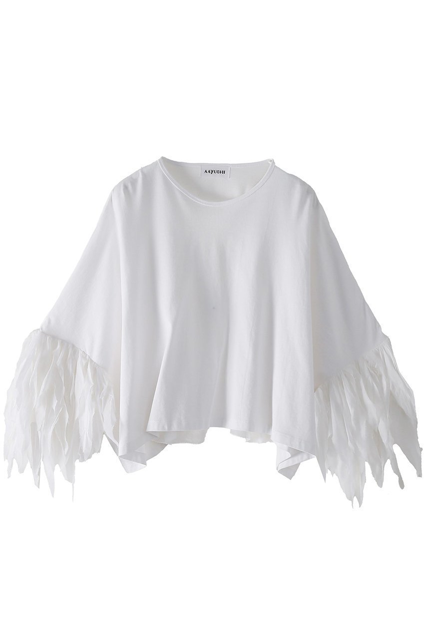 【アユーシ/AAYUSHI】のフェザーフリルカットソー 人気、トレンドファッション・服の通販 founy(ファニー) 　ファッション　Fashion　レディースファッション　Fashion for Women　トップス・カットソー　Cut & Sew Tops　シャツ・ブラウス・オフィスカジュアル　Elegant Blouses & Button-Ups　ロングTシャツ・Tシャツ　Longline T-Shirts & Tees　カットソー・ベーシックTシャツ　Cut-and-Sewn Tops / Stretch Tees & Basics　インド　Indian Textile　カットソー　Cut and Sewn Top　ショルダー　Shoulder, Shoulder Strap　ショート　Short, Short Length　シンプル　Simple, Minimal　スラックス　Slacks, Dress Pants　スリーブ　Sleeve, Long Sleeve / Short Sleeve　デニム　Denim, Jeans Material　ドロップ　Drop Shoulder, Dropped Style　バランス　Balance, Style Balance　フェザー　Feather, Feather Detail　フリル　Frill, Ruffle　ボックス　Boxy, Box Shape　おすすめ　Recommended / Our Picks　 other-1|ID: prp329100004912094 ipo3291000000036809992