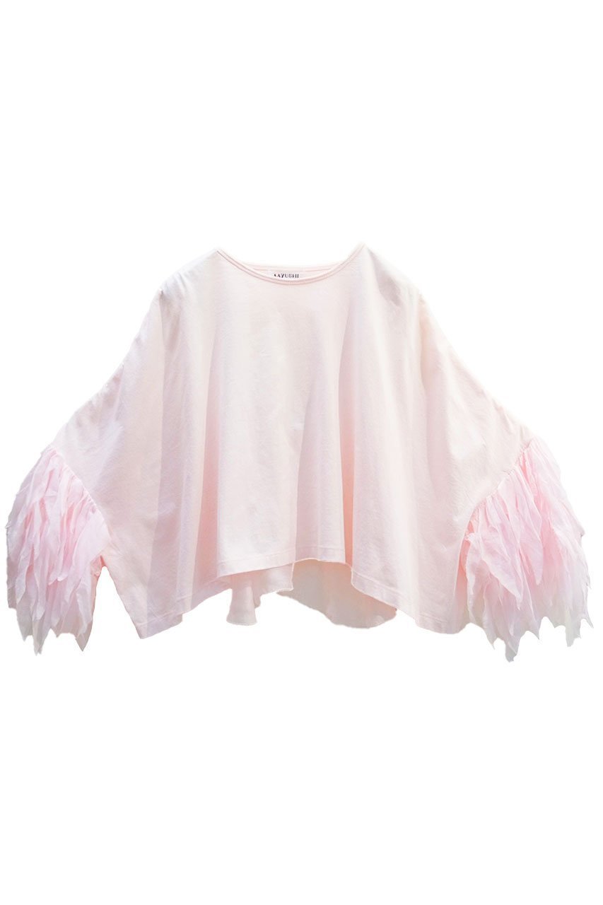 【アユーシ/AAYUSHI】のフェザーフリルカットソー インテリア・キッズ・メンズ・レディースファッション・服の通販 founy(ファニー) 　ファッション　Fashion　レディースファッション　Fashion for Women　トップス・カットソー　Cut & Sew Tops　シャツ・ブラウス・オフィスカジュアル　Elegant Blouses & Button-Ups　ロングTシャツ・Tシャツ　Longline T-Shirts & Tees　カットソー・ベーシックTシャツ　Cut-and-Sewn Tops / Stretch Tees & Basics　インド　Indian Textile　カットソー　Cut and Sewn Top　ショルダー　Shoulder, Shoulder Strap　ショート　Short, Short Length　シンプル　Simple, Minimal　スラックス　Slacks, Dress Pants　スリーブ　Sleeve, Long Sleeve / Short Sleeve　デニム　Denim, Jeans Material　ドロップ　Drop Shoulder, Dropped Style　バランス　Balance, Style Balance　フェザー　Feather, Feather Detail　フリル　Frill, Ruffle　ボックス　Boxy, Box Shape　おすすめ　Recommended / Our Picks　ピンク|ID: prp329100004912094 ipo3291000000036809999