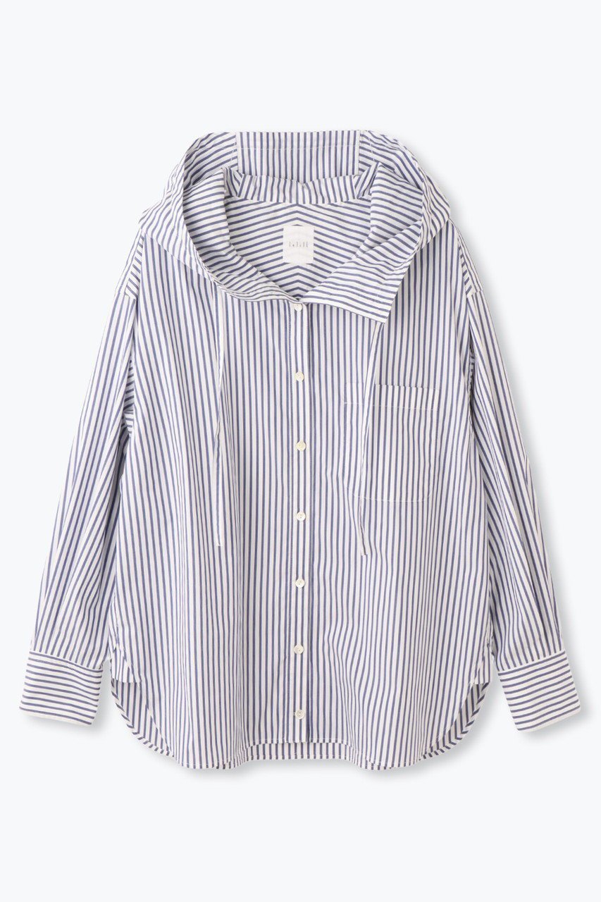 【レリル/lelill】の【ELLE SHOP限定】ピマソロ フーディシャツ インテリア・キッズ・メンズ・レディースファッション・服の通販 founy(ファニー) 　雑誌掲載アイテム　Magazine Picks & Fashion Features　ファッション雑誌　Fashion Magazines　エル ジャポン　ELLE JAPON　ファッション　Fashion　レディースファッション　Fashion for Women　トップス・カットソー　Cut & Sew Tops　シャツ・ブラウス・オフィスカジュアル　Elegant Blouses & Button-Ups　春　Spring　秋　Autumn　カーディガン　Cardigan, Knitwear　4月号　April Issue　ストレッチ　Stretch, Stretchy Fabric　スリーブ　Sleeve, Long Sleeve / Short Sleeve　雑誌　Magazine, Fashion Magazine　ハイネック　High Neck, Mock Neck　パターン　Pattern, Design Print　ファブリック　Fabric, Textile　ベーシック　Basic, Essential　ロング　Long, Long-Length　冬　Winter / This Winter　再入荷　Restock / Back in Stock　ブルーストライプ|ID: prp329100004912272 ipo3291000000036811517