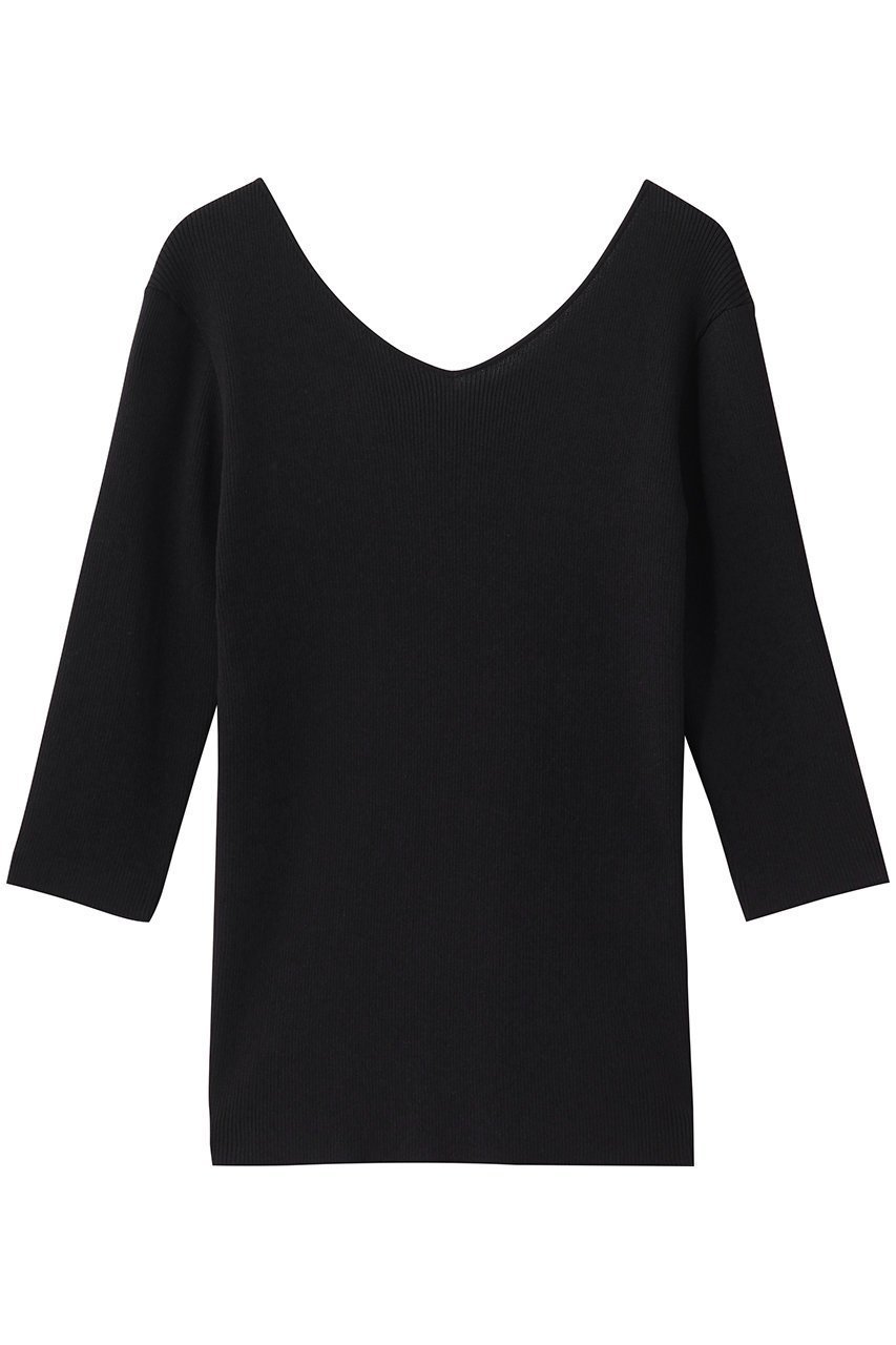 【ラスパイユ/raspail】のコットンリバースVネックプルオーバー インテリア・キッズ・メンズ・レディースファッション・服の通販 founy(ファニー) 　ファッション　Fashion　レディースファッション　Fashion for Women　トップス・カットソー　Cut & Sew Tops　シャツ・ブラウス・オフィスカジュアル　Elegant Blouses & Button-Ups　ロングTシャツ・Tシャツ　Longline T-Shirts & Tees　カジュアルプルオーバー・ニットトップス　Pullovers & Knit Tops / Casual Pullovers　カットソー・ベーシックTシャツ　Cut-and-Sewn Tops / Stretch Tees & Basics　Vネックトップス　V-Neck Tops / V-Cut Neckline Shirts　コンパクト　Compact, Small Size　スリーブ　Sleeve, Long Sleeve / Short Sleeve　デコルテ　Décolleté, Neckline　ロング　Long, Long-Length　新作・新入荷　New Arrivals / New In　旅行　Travel　ブラック|ID: prp329100004914027 ipo3291000000036824348
