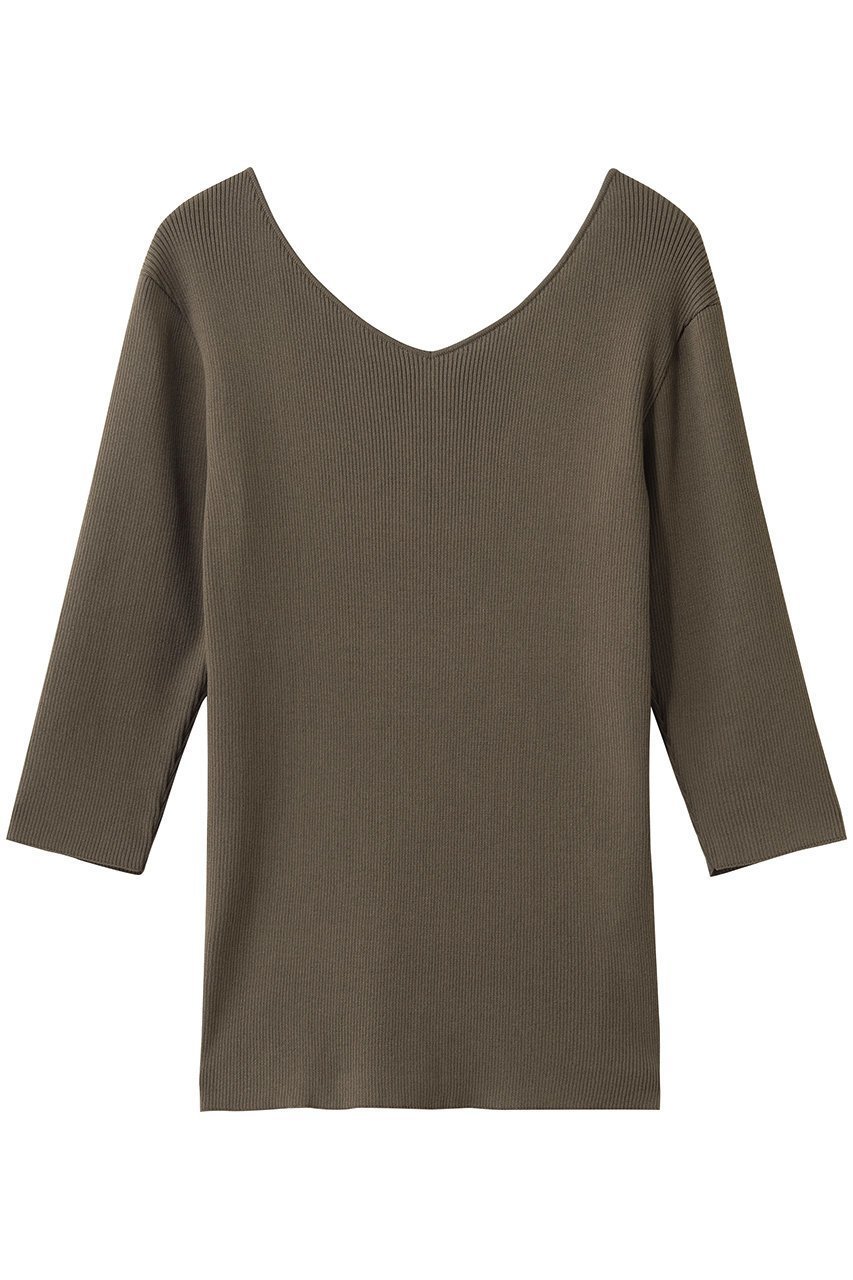 【ラスパイユ/raspail】のコットンリバースVネックプルオーバー インテリア・キッズ・メンズ・レディースファッション・服の通販 founy(ファニー) 　ファッション　Fashion　レディースファッション　Fashion for Women　トップス・カットソー　Cut & Sew Tops　シャツ・ブラウス・オフィスカジュアル　Elegant Blouses & Button-Ups　ロングTシャツ・Tシャツ　Longline T-Shirts & Tees　カジュアルプルオーバー・ニットトップス　Pullovers & Knit Tops / Casual Pullovers　カットソー・ベーシックTシャツ　Cut-and-Sewn Tops / Stretch Tees & Basics　Vネックトップス　V-Neck Tops / V-Cut Neckline Shirts　コンパクト　Compact, Small Size　スリーブ　Sleeve, Long Sleeve / Short Sleeve　デコルテ　Décolleté, Neckline　ロング　Long, Long-Length　新作・新入荷　New Arrivals / New In　旅行　Travel　カーキ|ID: prp329100004914027 ipo3291000000036824351