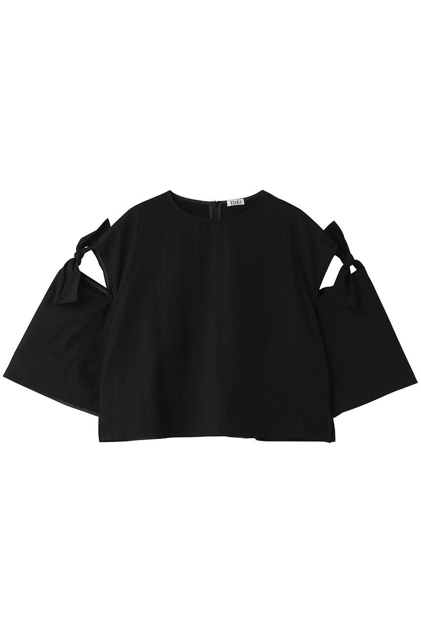 【ティアラ/Tiara】のリボントリミングブラウス インテリア・キッズ・メンズ・レディースファッション・服の通販 founy(ファニー) 　ファッション　Fashion　レディースファッション　Fashion for Women　トップス・カットソー　Cut & Sew Tops　シャツ・ブラウス・オフィスカジュアル　Elegant Blouses & Button-Ups　インド　Indian Textile　オーガニック　Organic Cotton　クロップド　Cropped, Short Length　ショート　Short, Short Length　スリット　Slit, Slit Detail　スリーブ　Sleeve, Long Sleeve / Short Sleeve　タイプライター　Typewriter Fabric, Crisp Cotton　トレンド　Trend, Trending Now　フレア　Flare, Flared　リボン　Ribbon, Bow　新作・新入荷　New Arrivals / New In　ブラック|ID: prp329100004914063 ipo3291000000036824614