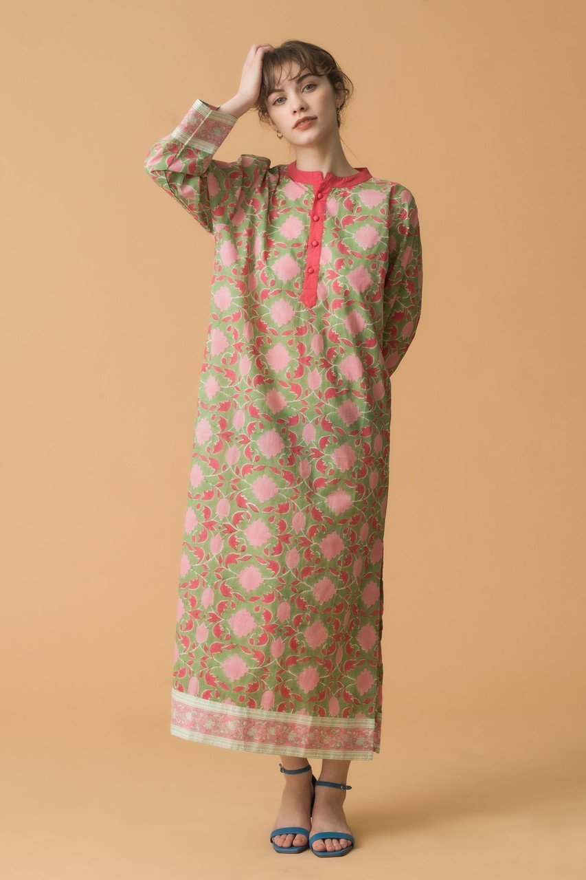 【エスゼット ブロックプリント/SZ Blockprints】のISLE FROCK LISBON IN CELERY スタンドカラーカバーアップワンピース 人気、トレンドファッション・服の通販 founy(ファニー) 　ファッション　Fashion　レディースファッション　Fashion for Women　ワンピース　Dresses　チュニック　Tunic Tops & Dresses　オリエンタル　Oriental Pattern　クラシック　Classic, Timeless Style　ストレート　Straight, Straight Cut　チュニック　Tunic, Long Top　ロング　Long, Long-Length　無地　Plain, Solid Color　other-8|ID: prp329100004914132 ipo3291000000036827073