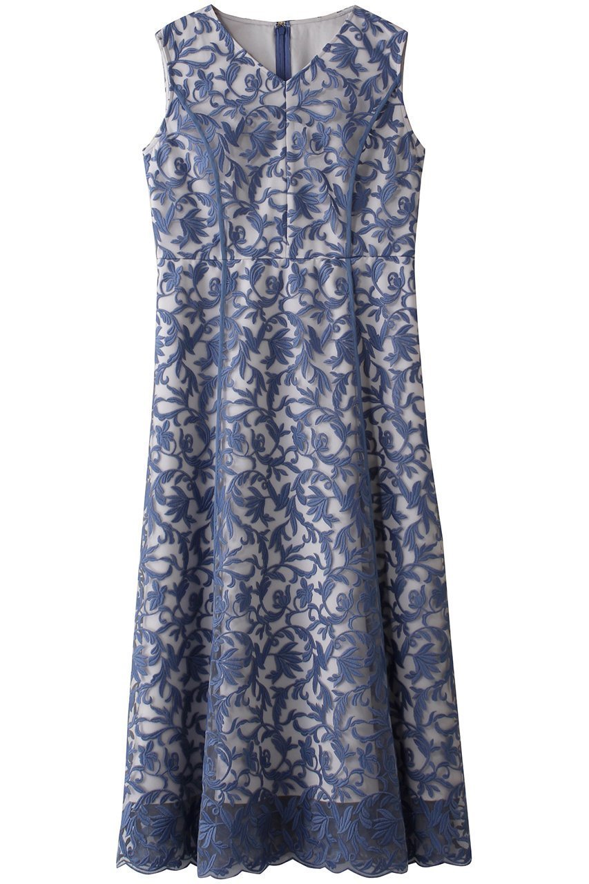 【アナイ/ANAYI】のリーフフラワーチュールVネック ワンピース インテリア・キッズ・メンズ・レディースファッション・服の通販 founy(ファニー) 　ファッション　Fashion　レディースファッション　Fashion for Women　ワンピース　Dresses　チュニック　Tunic Tops & Dresses　おすすめ　Recommended / Our Picks　エレガント 上品　Elegant　サテン　Satin, Glossy Fabric　ジャケット　Jacket, Outerwear　チュニック　Tunic, Long Top　チュール　Tulip, Tulip Motif　デコルテ　Décolleté, Neckline　ノースリーブ　Sleeveless, No-Sleeve　パイピング　Piping, Trim Design　フラワー　Flower, Floral　フレアースカート　Flared Skirt, A-Line Skirt　ボレロ　Bolero, Short Cardigan　モチーフ　Motif, Design Theme　リーフ　Leaf, Botanical Leaf　ロング　Long, Long-Length　ブルー|ID: prp329100004914152 ipo3291000000036827237