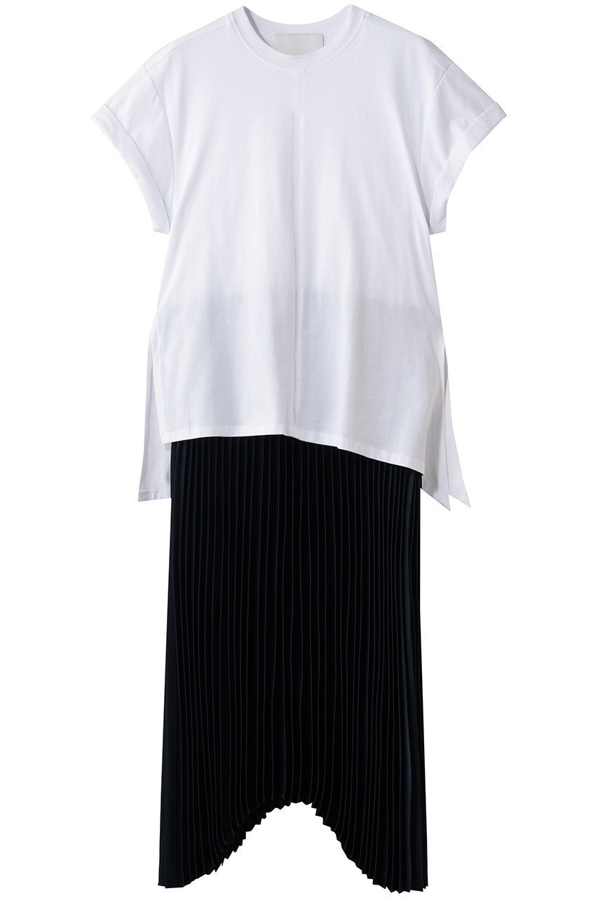 【スリーワン フィリップリム/3.1 Phillip Lim】のショートスリーブ Tシャツ コンボドレス with プリーツスカート インテリア・キッズ・メンズ・レディースファッション・服の通販 founy(ファニー) ファッション Fashion レディースファッション Fashion for Women スカート Skirts プリーツスカート / 上品フェミニンスタイル Pleated Skirts ワンピース Dresses コンビ Combo, Combination Style サテン Satin, Glossy Fabric シューズ Shoes, Footwear ショート Short, Short Length シンプル Simple, Minimal スリーブ Sleeve, Long Sleeve / Short Sleeve チュニック Tunic, Long Top ドレス Dress, One-Piece フラット Flat, Flat Shoes プリーツ Pleats, Pleated モダン Modern, Contemporary ロング Long, Long-Length ホワイト/ミッドナイト|ID: prp329100004914200 ipo3291000000036827820