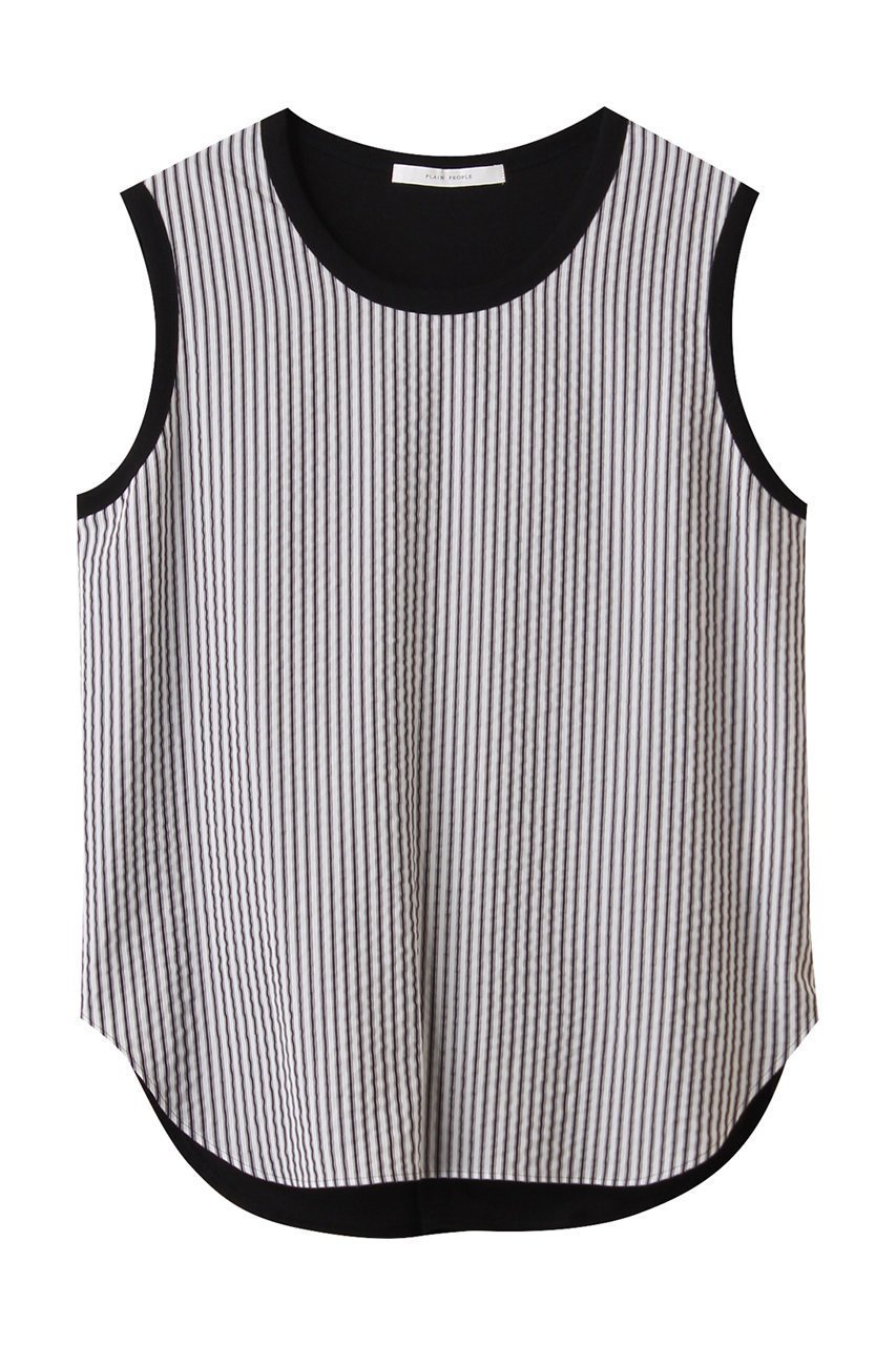 【プレインピープル/PLAIN PEOPLE】の超強撚天竺ストライプドッキングブラウス インテリア・キッズ・メンズ・レディースファッション・服の通販 founy(ファニー) 　ファッション　Fashion　レディースファッション　Fashion for Women　トップス・カットソー　Cut & Sew Tops　シャツ・ブラウス・オフィスカジュアル　Elegant Blouses & Button-Ups　ロングTシャツ・Tシャツ　Longline T-Shirts & Tees　カットソー・ベーシックTシャツ　Cut-and-Sewn Tops / Stretch Tees & Basics　ショート　Short, Short Length　ストライプ　Stripe, Striped Pattern　スリーブ　Sleeve, Long Sleeve / Short Sleeve　ドッキング　Docking, Mixed Material　フロント　Front, Front Design　無地　Plain, Solid Color　ブラック|ID: prp329100004914529 ipo3291000000036832053