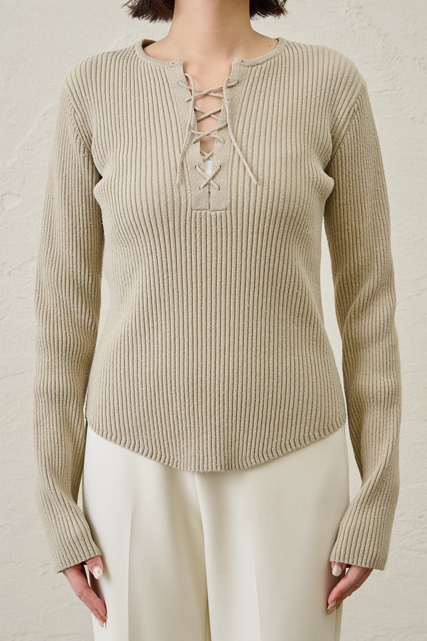 【ウィムガゼット/Whim Gazette】のRAW SILKレースアッププルオーバー 人気、トレンドファッション・服の通販 founy(ファニー) 　ファッション　Fashion　レディースファッション　Fashion for Women　トップス・カットソー　Cut & Sew Tops　ニット　Knit Tops & Sweaters　カジュアルプルオーバー・ニットトップス　Pullovers & Knit Tops / Casual Pullovers　インナー　Innerwear　ジャケット　Jacket, Outerwear　センター　Center, Center Line　ネップ　Nepp, Slub Yarn　フロント　Front, Front Design　レース　Lace, Lace Fabric　other-7|ID: prp329100004914755 ipo3291000000036834680