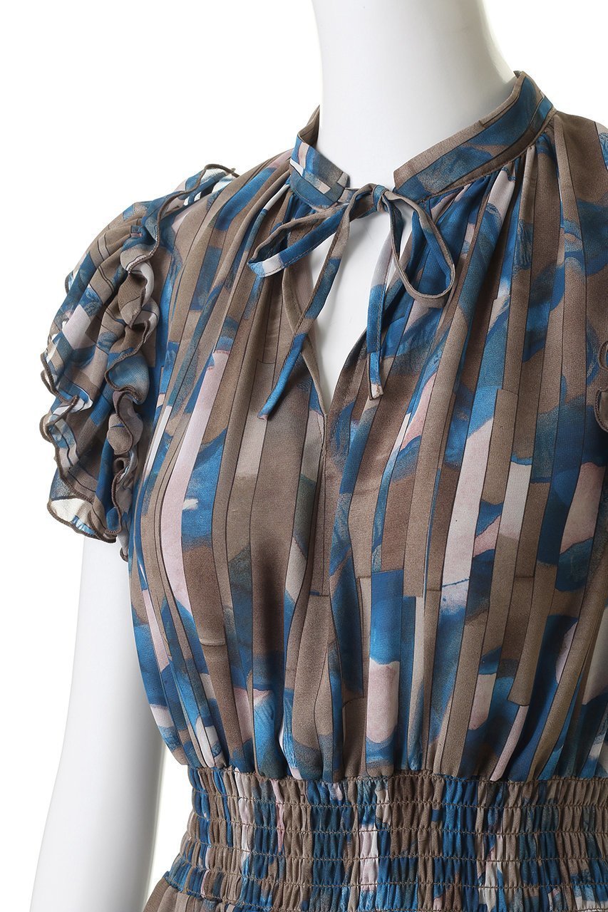 【コルコバード/CORCOVADO】のプリントシフォンラッフルショルダードレス 人気、トレンドファッション・服の通販 founy(ファニー) 　ファッション　Fashion　レディースファッション　Fashion for Women　ワンピース　Dresses　フォーマル・パーティードレス・結婚式用ドレス　Elegant & Casual Dresses　チュニック　Tunic Tops & Dresses　エレガント 上品　Elegant　シフォン　Chiffon, Lightweight Fabric　チュニック　Tunic, Long Top　フィット　Fit, Slim Fit　フリル　Frill, Ruffle　フレア　Flare, Flared　プリント　Print, Printed Pattern　モザイク　Mosaic, Geometric Pattern　リボン　Ribbon, Bow　新作・新入荷　New Arrivals / New In　other-5|ID: prp329100004915085 ipo3291000000036839404