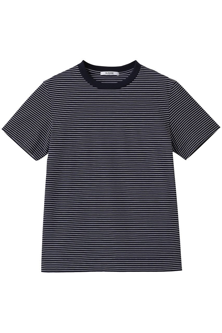 【スローン/SLOANE】の72/2コットン天竺 マイクロボーダーTシャツ インテリア・キッズ・メンズ・レディースファッション・服の通販 founy(ファニー) ファッション Fashion レディースファッション Fashion for Women トップス・カットソー Cut & Sew Tops シャツ・ブラウス・オフィスカジュアル Elegant Blouses & Button-Ups ロングTシャツ・Tシャツ Longline T-Shirts & Tees カットソー・ベーシックTシャツ Cut-and-Sewn Tops / Stretch Tees & Basics なめらか Smooth, Silky Texture ショート Short, Short Length スリーブ Sleeve, Long Sleeve / Short Sleeve バランス Balance, Style Balance ボーダー Border, Stripe エレガント 上品 Elegant 定番 Standard, Basic Item 無地 Plain, Solid Color ネイビー×細ホワイト|ID: prp329100004915099 ipo3291000000036839567