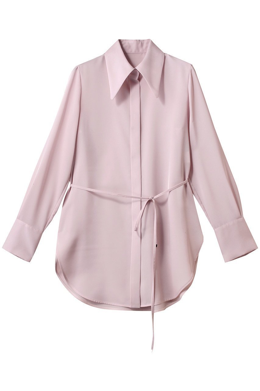 【アルアバイル/allureville】の【Loulou Willoughby】ビッグカラーロングシャツ インテリア・キッズ・メンズ・レディースファッション・服の通販 founy(ファニー) ファッション Fashion レディースファッション Fashion for Women トップス・カットソー Cut & Sew Tops シャツ・ブラウス・オフィスカジュアル Elegant Blouses & Button-Ups シンプル Simple, Minimal スリーブ Sleeve, Long Sleeve / Short Sleeve ドレープ Drape, Draping Fabric ファブリック Fabric, Textile リボン Ribbon, Bow ロング Long, Long-Length エレガント 上品 Elegant ピンク|ID: prp329100004915261 ipo3291000000036841107