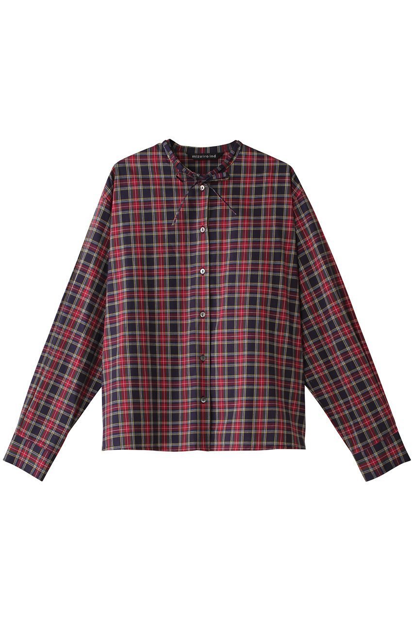 【ミズイロ インド/mizuiro ind】のcheck ribbon tie shirt シャツ インテリア・キッズ・メンズ・レディースファッション・服の通販 founy(ファニー) 　ファッション　Fashion　レディースファッション　Fashion for Women　トップス・カットソー　Cut & Sew Tops　シャツ・ブラウス・オフィスカジュアル　Elegant Blouses & Button-Ups　コンパクト　Compact, Small Size　スリーブ　Sleeve, Long Sleeve / Short Sleeve　チェック　Check, Plaid, Tartan　リボン　Ribbon, Bow　ロング　Long, Long-Length　navy|ID: prp329100004915288 ipo3291000000036841350