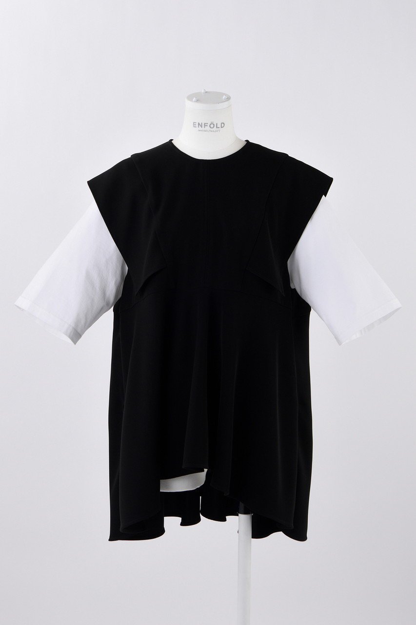 【エンフォルド/ENFOLD】のPEツイル スリーブレイヤー P.O/プルオーバー インテリア・キッズ・メンズ・レディースファッション・服の通販 founy(ファニー) ファッション Fashion レディースファッション Fashion for Women トップス・カットソー Cut & Sew Tops シャツ・ブラウス・オフィスカジュアル Elegant Blouses & Button-Ups カジュアルプルオーバー・ニットトップス Pullovers & Knit Tops / Casual Pullovers カットソー Cut and Sewn Top ショート Short, Short Length スリーブ Sleeve, Long Sleeve / Short Sleeve タンク Tank Top, Sleeveless Top ツイル Twist, Twisted Detail パターン Pattern, Design Print フレア Flare, Flared ペプラム Peplum, Flared Hem ルーズ Loose, Oversized ブラック|ID: prp329100004915342 ipo3291000000036841884