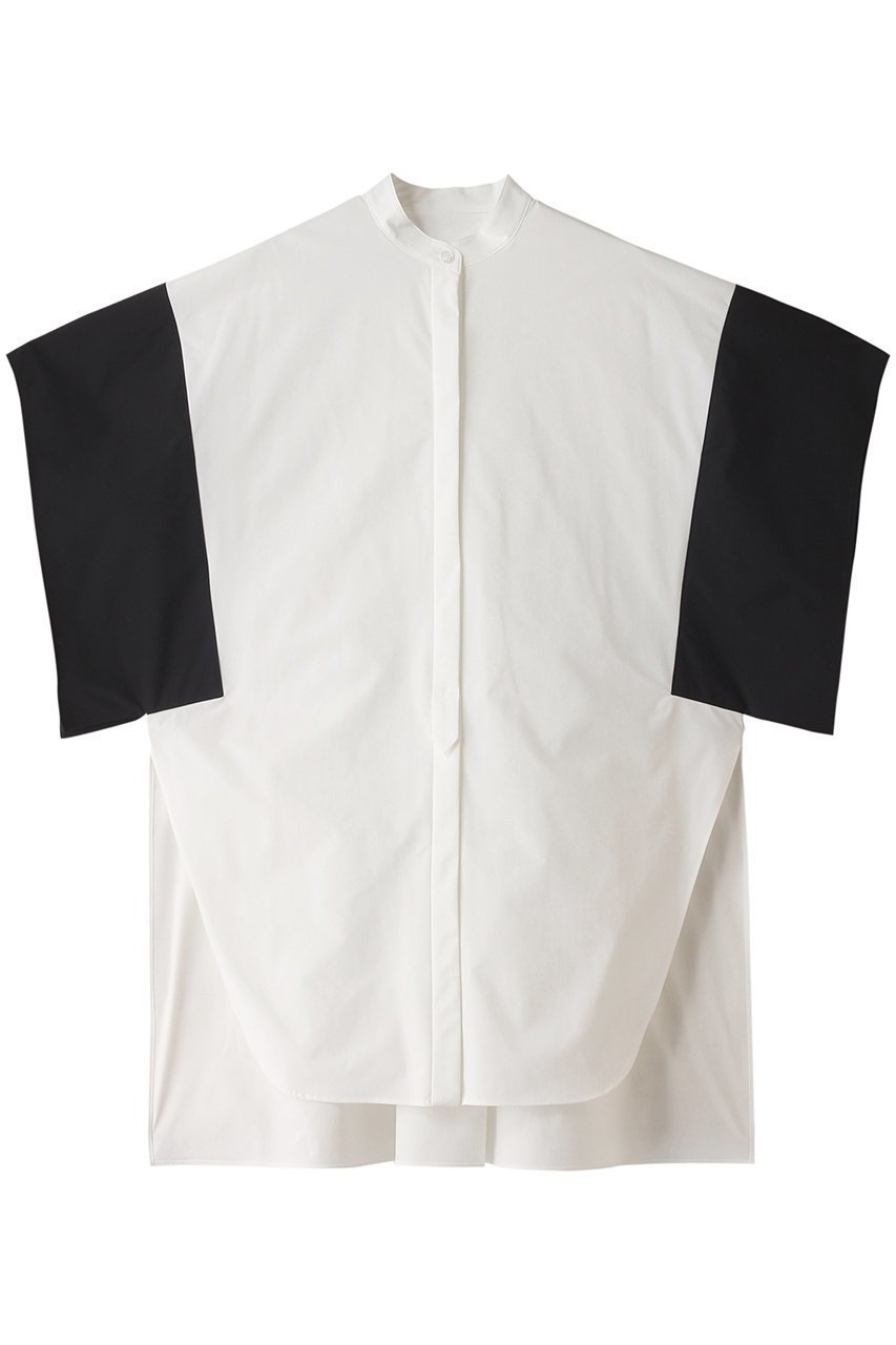 【ル フィル/LE PHIL】のポリエステルツイルバイカラーブラウス インテリア・キッズ・メンズ・レディースファッション・服の通販 founy(ファニー) ファッション Fashion レディースファッション Fashion for Women トップス・カットソー Cut & Sew Tops シャツ・ブラウス・オフィスカジュアル Elegant Blouses & Button-Ups コンパクト Compact, Small Size ショート Short, Short Length スクエア Square, Square Shape スリット Slit, Slit Detail スリーブ Sleeve, Long Sleeve / Short Sleeve ツイル Twist, Twisted Detail フロント Front, Front Design ラウンド Round, Round Neck ホワイト|ID: prp329100004915359 ipo3291000000036842076