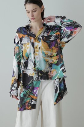 【ヒューエルミュージアム/hueLe Museum】の【STUMBLY】Printed Relaxy Shirt 大人の最旬トレンドファッション＆コーディネート founy(ファウニー) ファッション Fashion レディースファッション Fashion for Women トップス・カットソー Cut & Sew Tops シャツ・ブラウス・オフィスカジュアル Elegant Blouses & Button-Ups スリーブ Sleeve, Long Sleeve / Short Sleeve プリント Print, Printed Pattern ミリタリー Military, Army Style ロング Long, Long-Length |ID:prp329100004915408