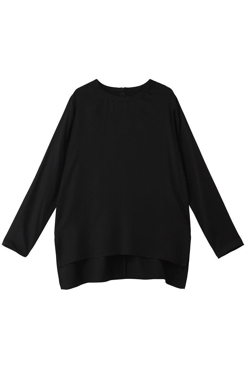【プレインピープル/PLAIN PEOPLE】のキュプラサテンクルーネックブラウス インテリア・キッズ・メンズ・レディースファッション・服の通販 founy(ファニー) 　ファッション　Fashion　レディースファッション　Fashion for Women　トップス・カットソー　Cut & Sew Tops　シャツ・ブラウス・オフィスカジュアル　Elegant Blouses & Button-Ups　インナー　Innerwear　シンプル　Simple, Minimal　ジャケット　Jacket, Outerwear　スリーブ　Sleeve, Long Sleeve / Short Sleeve　ロング　Long, Long-Length　エレガント 上品　Elegant　ブラック|ID: prp329100004915439 ipo3291000000036843015