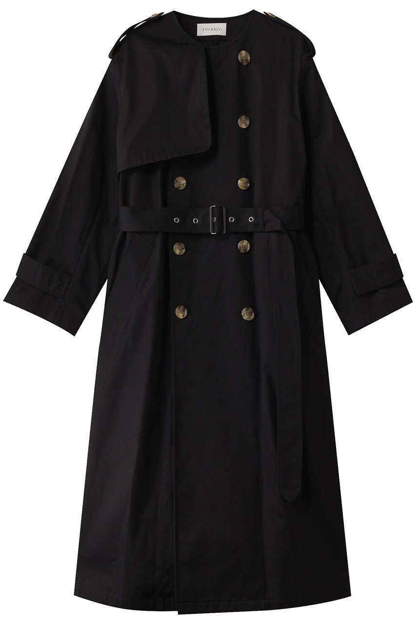 【ヒューエルミュージアム/hueLe Museum】の【STUMBLY】No Collar Trench Coat インテリア・キッズ・メンズ・レディースファッション・服の通販 founy(ファニー) ファッション Fashion レディースファッション Fashion for Women アウター Coat / Outerwear Collection コート・ロングコート・ピーコート Long Coats, Peacoats & More トレンチコート / 春秋の定番アウター Trench Coats シンプル Simple, Minimal ダブル Double, Double-Breasted フォーマル Formal, Dressy ロング Long, Long-Length エレガント 上品 Elegant 春 Spring 秋 Autumn ブラック|ID: prp329100004915465 ipo3291000000036843202