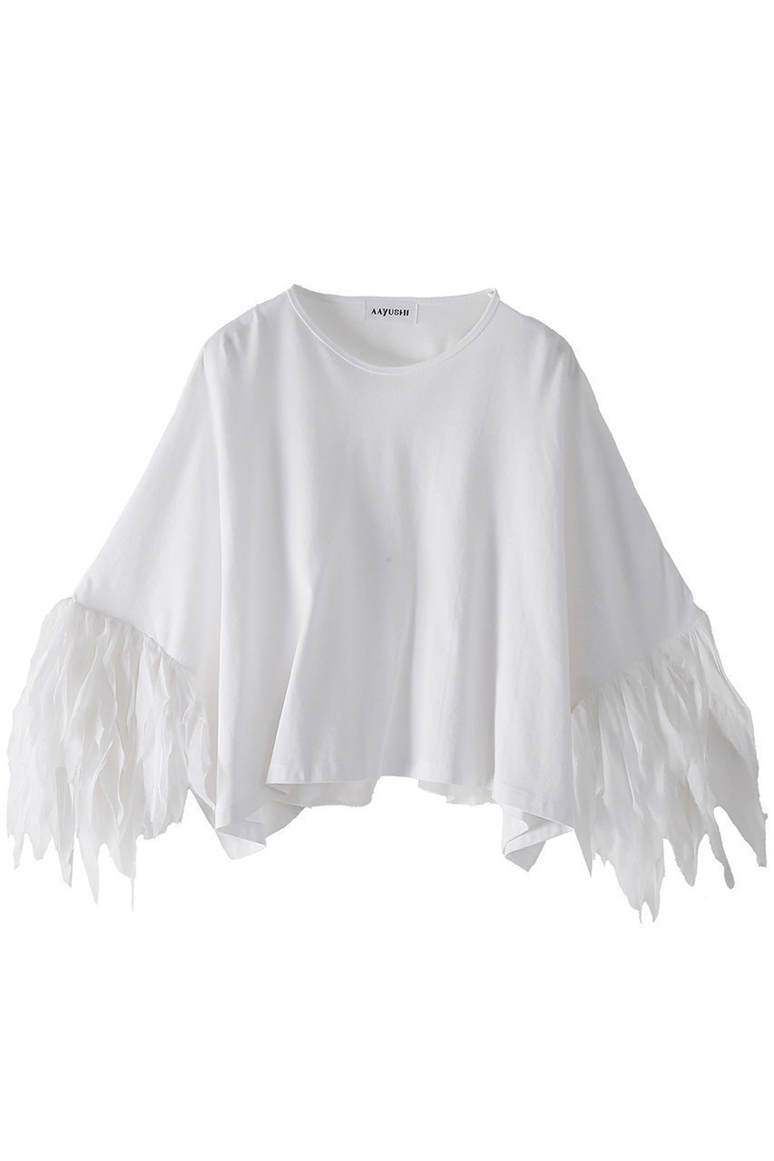 【アユーシ/AAYUSHI】のフェザーフリルカットソー インテリア・キッズ・メンズ・レディースファッション・服の通販 founy(ファニー) 　ファッション　Fashion　レディースファッション　Fashion for Women　トップス・カットソー　Cut & Sew Tops　シャツ・ブラウス・オフィスカジュアル　Elegant Blouses & Button-Ups　ロングTシャツ・Tシャツ　Longline T-Shirts & Tees　カットソー・ベーシックTシャツ　Cut-and-Sewn Tops / Stretch Tees & Basics　インド　Indian Textile　カットソー　Cut and Sewn Top　ショルダー　Shoulder, Shoulder Strap　ショート　Short, Short Length　シンプル　Simple, Minimal　スラックス　Slacks, Dress Pants　スリーブ　Sleeve, Long Sleeve / Short Sleeve　デニム　Denim, Jeans Material　ドロップ　Drop Shoulder, Dropped Style　バランス　Balance, Style Balance　フェザー　Feather, Feather Detail　フリル　Frill, Ruffle　ボックス　Boxy, Box Shape　再入荷　Restock / Back in Stock　おすすめ　Recommended / Our Picks　ホワイト|ID: prp329100004915542 ipo3291000000036844068