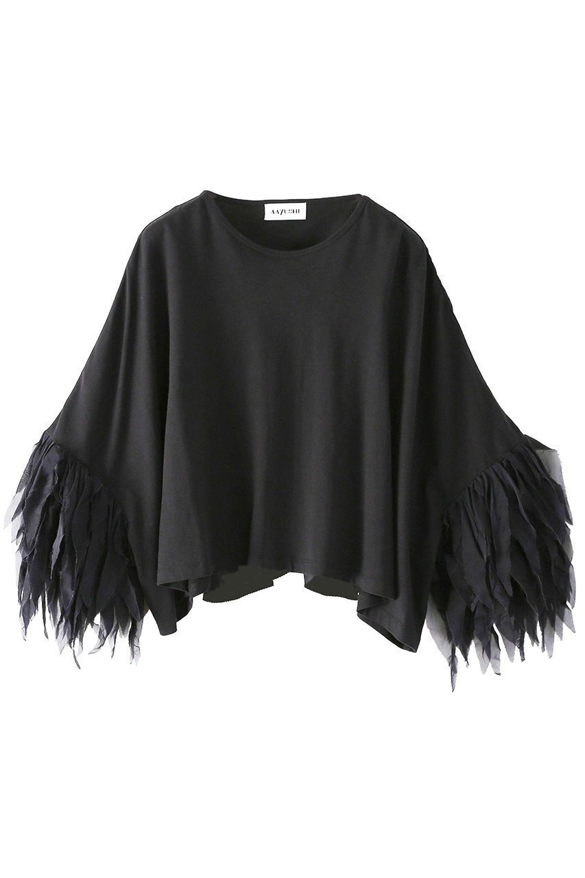 【アユーシ/AAYUSHI】のフェザーフリルカットソー インテリア・キッズ・メンズ・レディースファッション・服の通販 founy(ファニー) 　ファッション　Fashion　レディースファッション　Fashion for Women　トップス・カットソー　Cut & Sew Tops　シャツ・ブラウス・オフィスカジュアル　Elegant Blouses & Button-Ups　ロングTシャツ・Tシャツ　Longline T-Shirts & Tees　カットソー・ベーシックTシャツ　Cut-and-Sewn Tops / Stretch Tees & Basics　インド　Indian Textile　カットソー　Cut and Sewn Top　ショルダー　Shoulder, Shoulder Strap　ショート　Short, Short Length　シンプル　Simple, Minimal　スラックス　Slacks, Dress Pants　スリーブ　Sleeve, Long Sleeve / Short Sleeve　デニム　Denim, Jeans Material　ドロップ　Drop Shoulder, Dropped Style　バランス　Balance, Style Balance　フェザー　Feather, Feather Detail　フリル　Frill, Ruffle　ボックス　Boxy, Box Shape　再入荷　Restock / Back in Stock　おすすめ　Recommended / Our Picks　ブラック|ID: prp329100004915542 ipo3291000000036844071