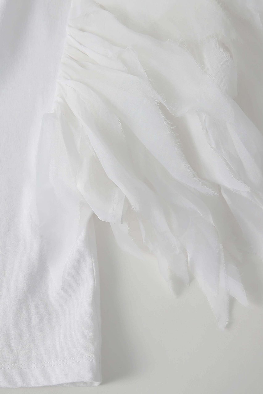 【アユーシ/AAYUSHI】のフェザーフリルカットソー 人気、トレンドファッション・服の通販 founy(ファニー) 　ファッション　Fashion　レディースファッション　Fashion for Women　トップス・カットソー　Cut & Sew Tops　シャツ・ブラウス・オフィスカジュアル　Elegant Blouses & Button-Ups　ロングTシャツ・Tシャツ　Longline T-Shirts & Tees　カットソー・ベーシックTシャツ　Cut-and-Sewn Tops / Stretch Tees & Basics　インド　Indian Textile　カットソー　Cut and Sewn Top　ショルダー　Shoulder, Shoulder Strap　ショート　Short, Short Length　シンプル　Simple, Minimal　スラックス　Slacks, Dress Pants　スリーブ　Sleeve, Long Sleeve / Short Sleeve　デニム　Denim, Jeans Material　ドロップ　Drop Shoulder, Dropped Style　バランス　Balance, Style Balance　フェザー　Feather, Feather Detail　フリル　Frill, Ruffle　ボックス　Boxy, Box Shape　再入荷　Restock / Back in Stock　おすすめ　Recommended / Our Picks　other-5|ID: prp329100004915542 ipo3291000000036844082