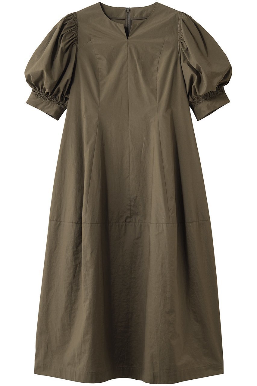 【ランバン オン ブルー/LANVIN en Bleu】のタイプライターパフスリーブワンピース インテリア・キッズ・メンズ・レディースファッション・服の通販 founy(ファニー) 　ファッション　Fashion　レディースファッション　Fashion for Women　ワンピース　Dresses　チュニック　Tunic Tops & Dresses　スリーブ　Sleeve, Long Sleeve / Short Sleeve　タイプライター　Typewriter Fabric, Crisp Cotton　チュニック　Tunic, Long Top　フェミニン　Feminine, Girly　ロング　Long, Long-Length　夏　Summer　新作・新入荷　New Arrivals / New In　春　Spring　S/S・春夏　SS, Spring/Summer, Warm Season　カーキ|ID: prp329100004915593 ipo3291000000036844534