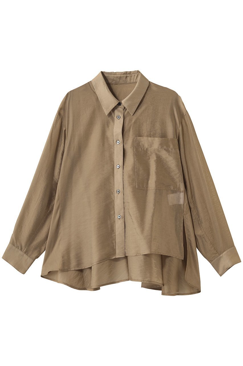 【ランバン オン ブルー/LANVIN en Bleu】のセミシアーフレアシャツ インテリア・キッズ・メンズ・レディースファッション・服の通販 founy(ファニー) ファッション Fashion レディースファッション Fashion for Women トップス・カットソー Cut & Sew Tops シャツ・ブラウス・オフィスカジュアル Elegant Blouses & Button-Ups アシンメトリー Asymmetrical Style エレガント 上品 Elegant シアー Sheer, See-Through スラックス Slacks, Dress Pants スリーブ Sleeve, Long Sleeve / Short Sleeve デニム Denim, Jeans Material フレア Flare, Flared ロング Long, Long-Length 新作・新入荷 New Arrivals / New In ベージュ|ID: prp329100004915596 ipo3291000000036844553