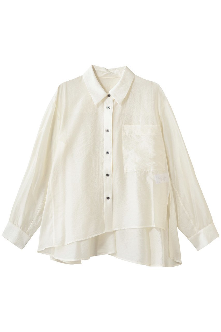 【ランバン オン ブルー/LANVIN en Bleu】のセミシアーフレアシャツ インテリア・キッズ・メンズ・レディースファッション・服の通販 founy(ファニー) ファッション Fashion レディースファッション Fashion for Women トップス・カットソー Cut & Sew Tops シャツ・ブラウス・オフィスカジュアル Elegant Blouses & Button-Ups アシンメトリー Asymmetrical Style エレガント 上品 Elegant シアー Sheer, See-Through スラックス Slacks, Dress Pants スリーブ Sleeve, Long Sleeve / Short Sleeve デニム Denim, Jeans Material フレア Flare, Flared ロング Long, Long-Length 新作・新入荷 New Arrivals / New In オフ|ID: prp329100004915596 ipo3291000000036844555