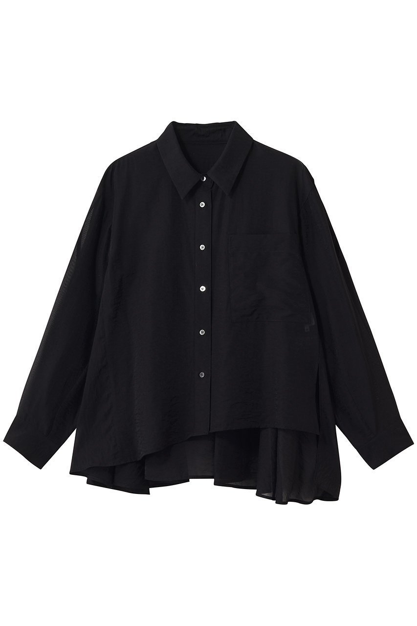 【ランバン オン ブルー/LANVIN en Bleu】のセミシアーフレアシャツ インテリア・キッズ・メンズ・レディースファッション・服の通販 founy(ファニー) ファッション Fashion レディースファッション Fashion for Women トップス・カットソー Cut & Sew Tops シャツ・ブラウス・オフィスカジュアル Elegant Blouses & Button-Ups アシンメトリー Asymmetrical Style エレガント 上品 Elegant シアー Sheer, See-Through スラックス Slacks, Dress Pants スリーブ Sleeve, Long Sleeve / Short Sleeve デニム Denim, Jeans Material フレア Flare, Flared ロング Long, Long-Length 新作・新入荷 New Arrivals / New In ブラック|ID: prp329100004915596 ipo3291000000036844559