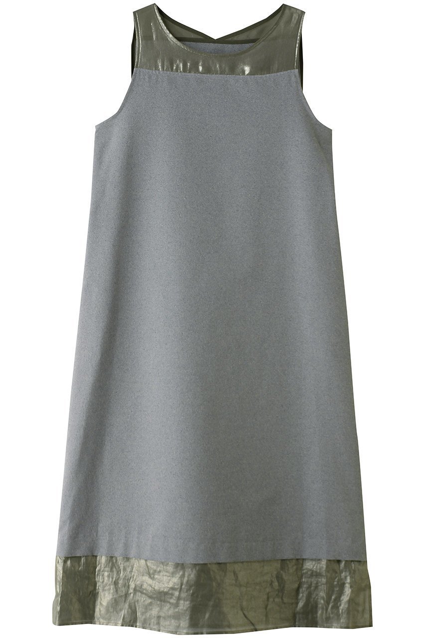 【ミディウミソリッド/MIDIUMISOLID】のn/slv OP with foil print organdy ワンピース インテリア・キッズ・メンズ・レディースファッション・服の通販 founy(ファニー) 　ファッション　Fashion　レディースファッション　Fashion for Women　ワンピース　Dresses　チュニック　Tunic Tops & Dresses　シアー　Sheer, See-Through　シンプル　Simple, Minimal　チュニック　Tunic, Long Top　デコルテ　Décolleté, Neckline　ドッキング　Docking, Mixed Material　ノースリーブ　Sleeveless, No-Sleeve　パーティ　Party, Party Style　プリント　Print, Printed Pattern　ロング　Long, Long-Length　新作・新入荷　New Arrivals / New In　l.gray|ID: prp329100004916893 ipo3291000000036862625
