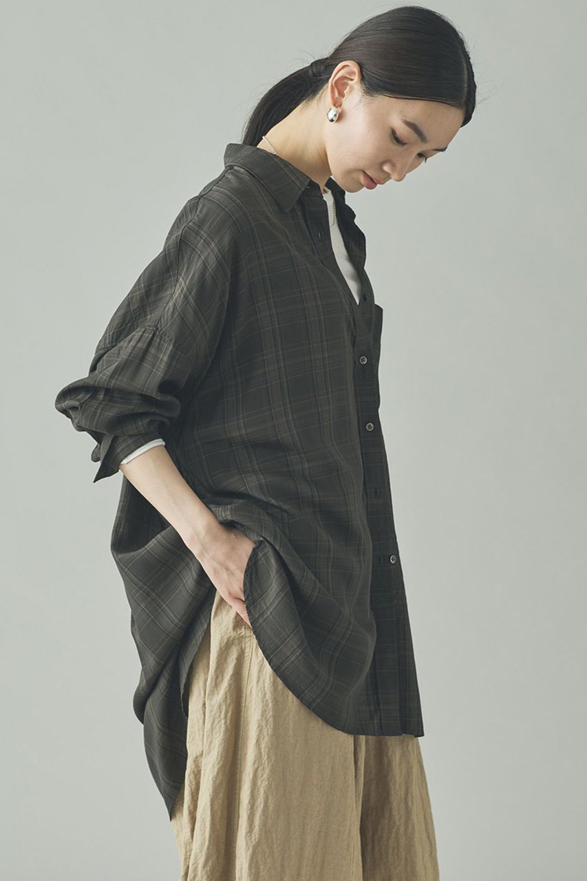 【カレンソロジー/Curensology】のセルロースローンチェックシャツ 人気、トレンドファッション・服の通販 founy(ファニー) 　ファッション　Fashion　レディースファッション　Fashion for Women　トップス・カットソー　Cut & Sew Tops　シャツ・ブラウス・オフィスカジュアル　Elegant Blouses & Button-Ups　とろみ　Fluid, Flowy Fabric　インナー　Innerwear　カーゴパンツ　Cargo Pants, Utility Pants　ジャケット　Jacket, Outerwear　スリーブ　Sleeve, Long Sleeve / Short Sleeve　チェック　Check, Plaid, Tartan　トレンド　Trend, Trending Now　ドレープ　Drape, Draping Fabric　バランス　Balance, Style Balance　ビッグ　Big, Oversized　ボトム　Bottoms, Lower Wear　ロング　Long, Long-Length　エレガント 上品　Elegant　other-3|ID: prp329100004916996 ipo3291000000036865990