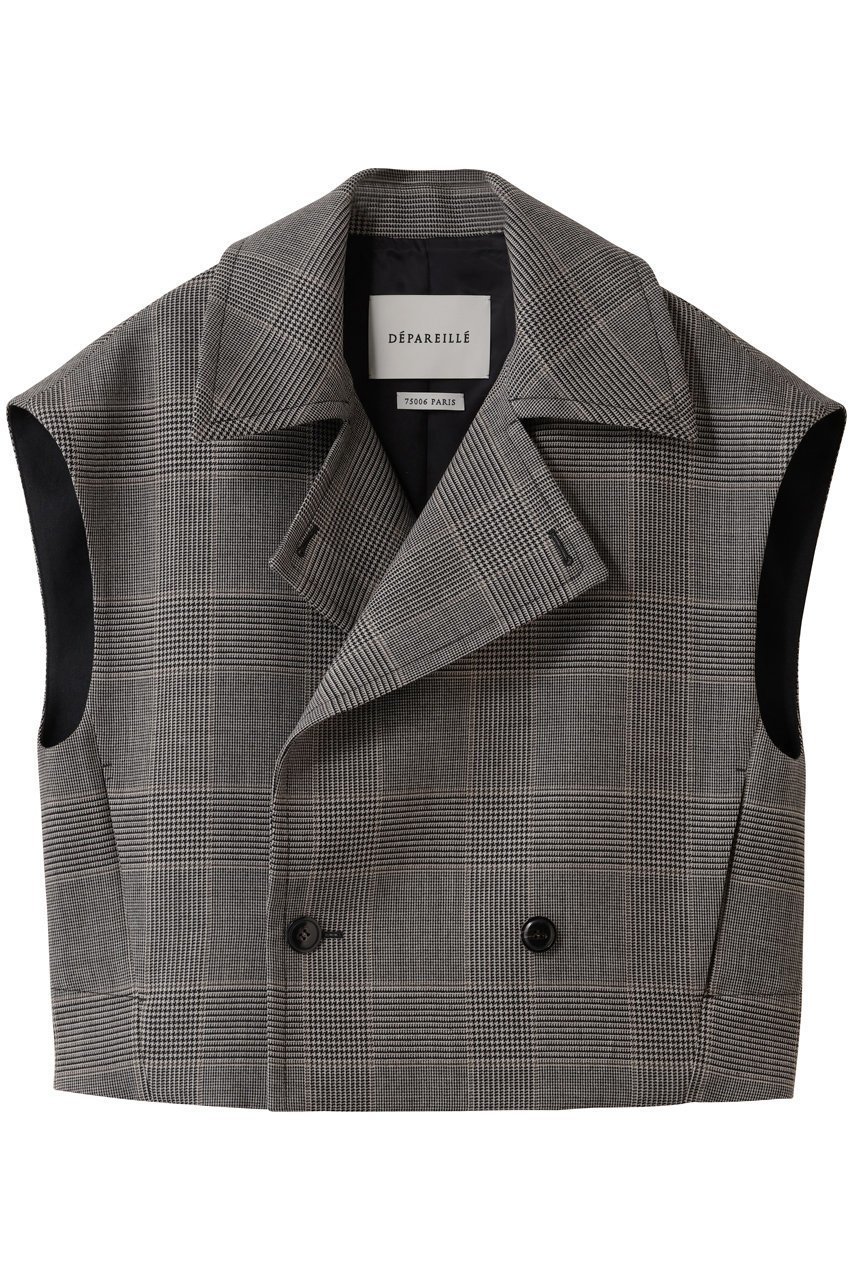 【デパリエ/DEPAREILLE】のグレンチェックジレ インテリア・キッズ・メンズ・レディースファッション・服の通販 founy(ファニー) 　ファッション　Fashion　レディースファッション　Fashion for Women　アウター　Coat / Outerwear Collection　レディースジャケット・軽アウター　Jackets　ショート　Short, Short Length　ジャケット　Jacket, Outerwear　チェック　Check, Plaid, Tartan　トレンド　Trend, Trending Now　バランス　Balance, Style Balance　ビッグ　Big, Oversized　ベスト　Vest, Waistcoat　グレー|ID: prp329100004917099 ipo3291000000036868259